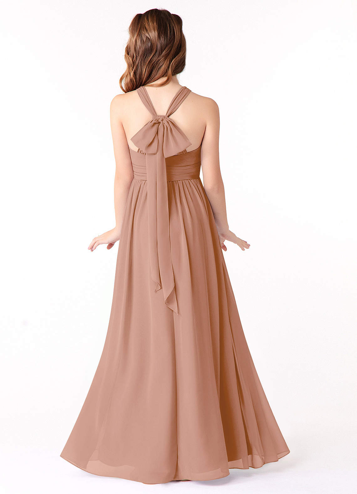 Azazie Jaylah Junior Champagne Rose A-Line Ruched Chiffon Dress image1
