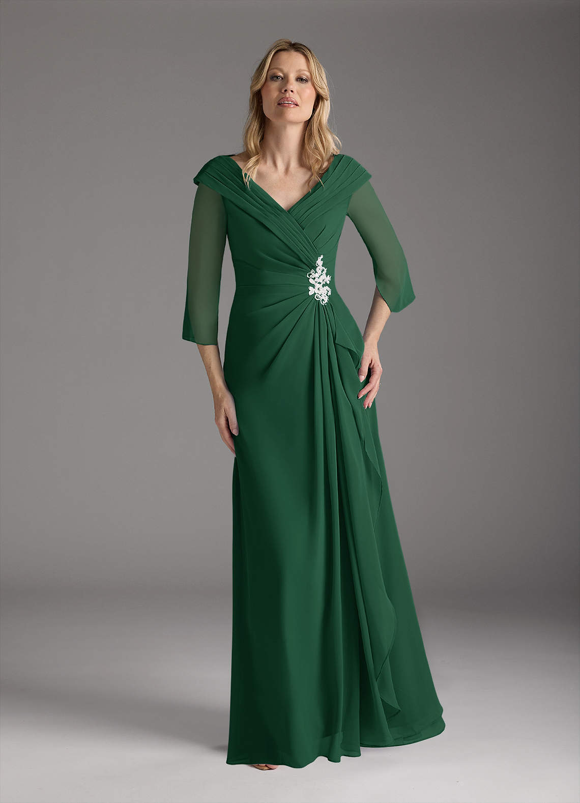 Azazie Plus Size A-Line/Princess V-Neck Floor-Length Lace Mother of The Bride or Groom Dresses