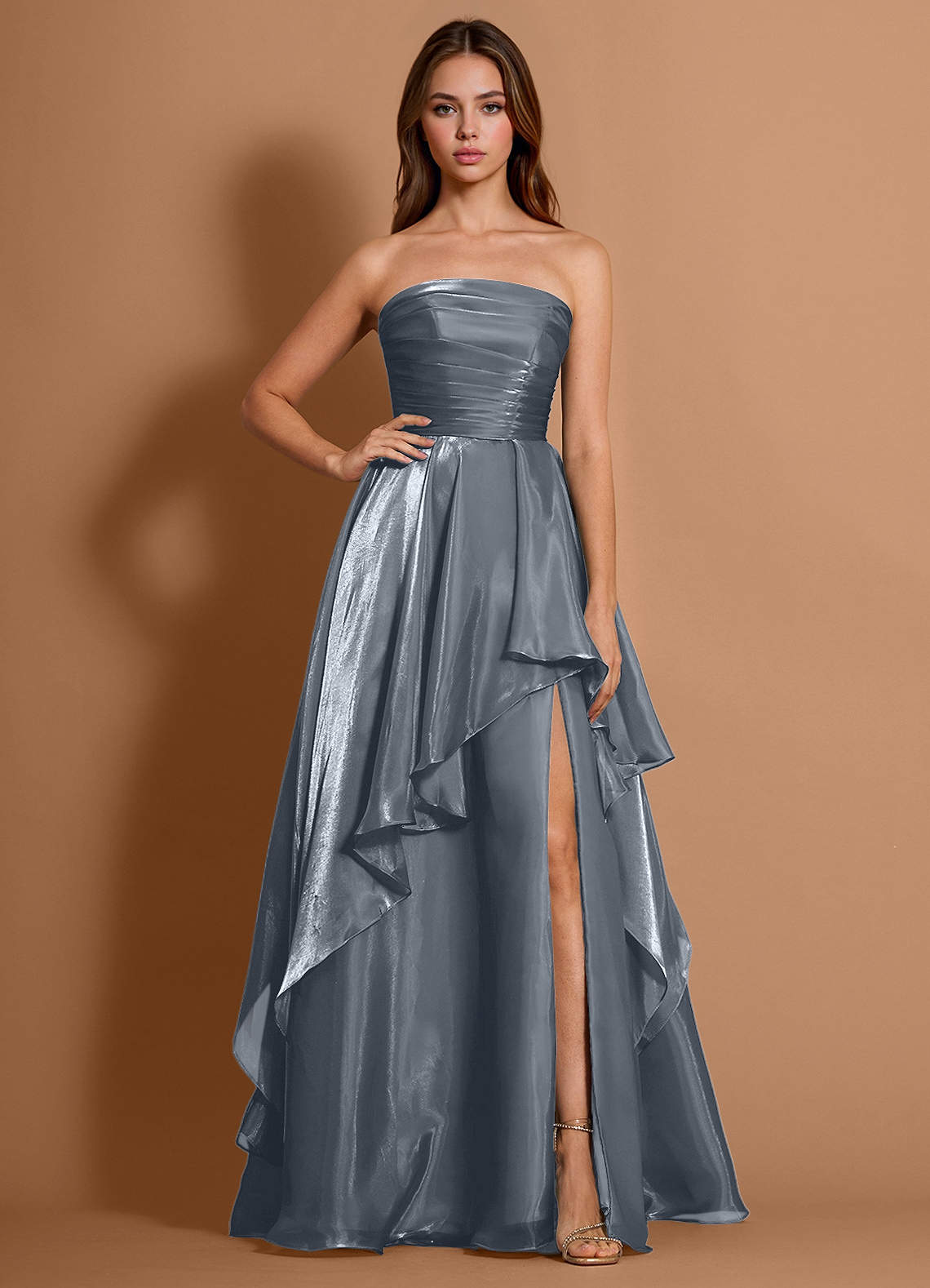 Dahlia Powder Blue Satin Faced Chiffon Ruffled A-line Prom Dress | Azazie Dahlia Powder Blue Satin Faced Chiffon Ruffled A-line Prom Dress | Azazie