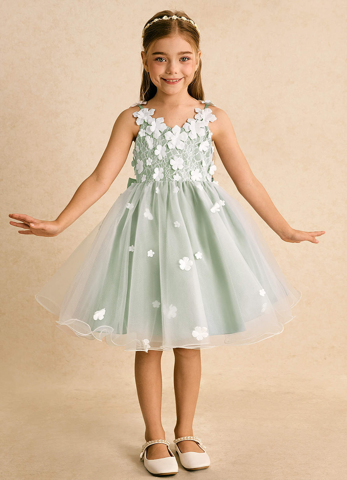 Azazie Junebug Flower Girl Dresses Ivory Dusty Sage Ball-Gown Lace Tulle Dress image2