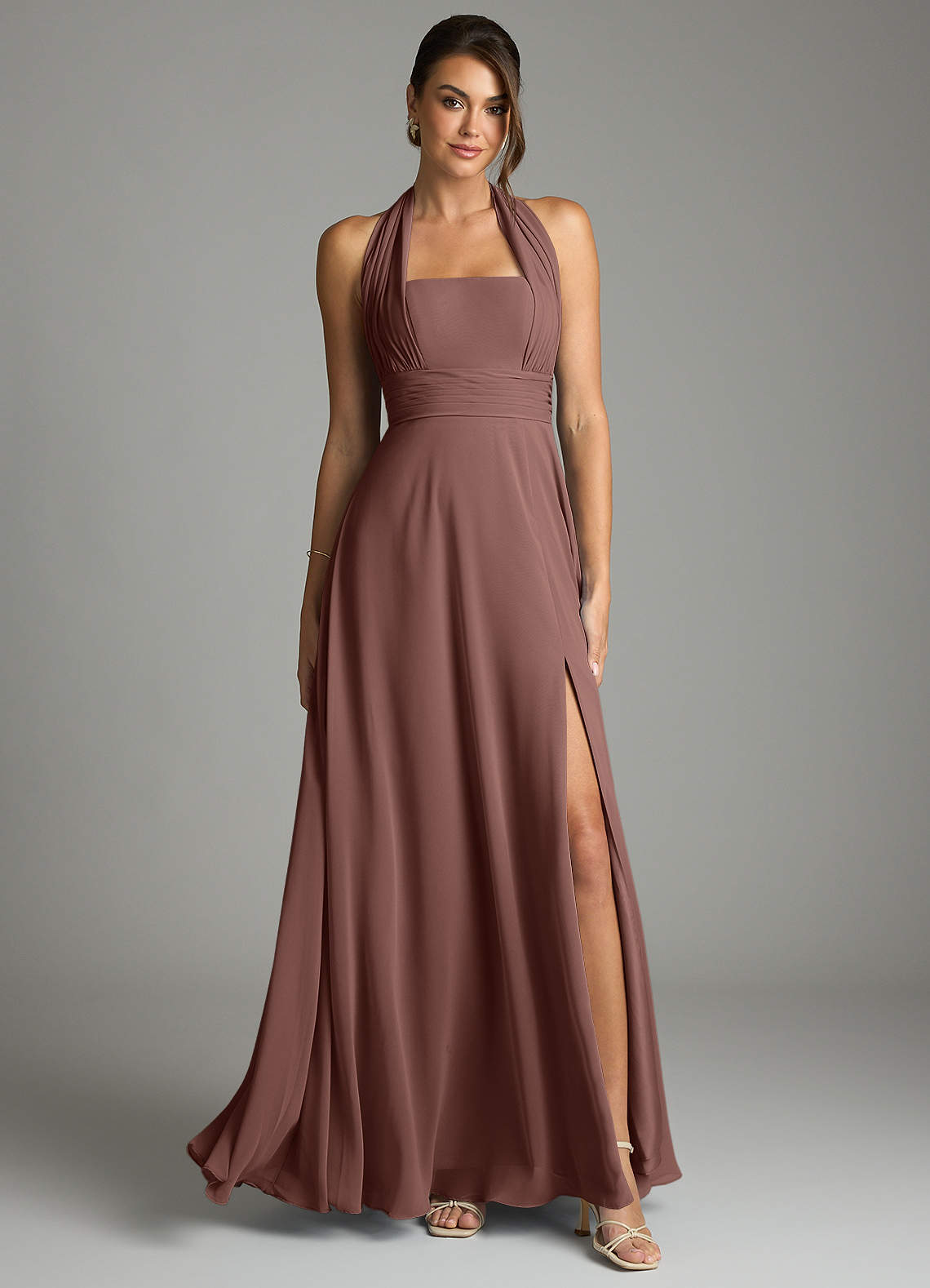 Azazie Tamira Suknie dla druhen Linia A Pofałdowany Szyfon Do ziemi Sukienka image1