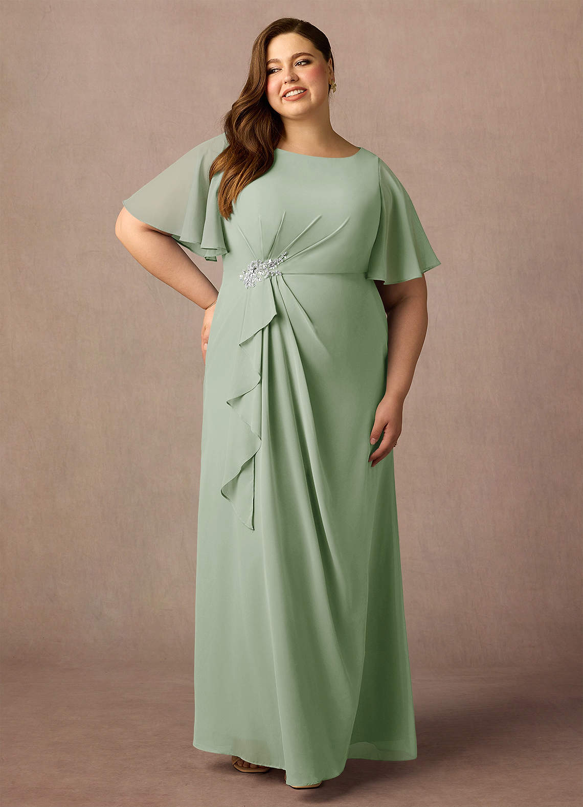 Azazie Rain vestidos de madre de la novia Vestido de Salvia Polvorienta de Gasa de Recto con Perla image1