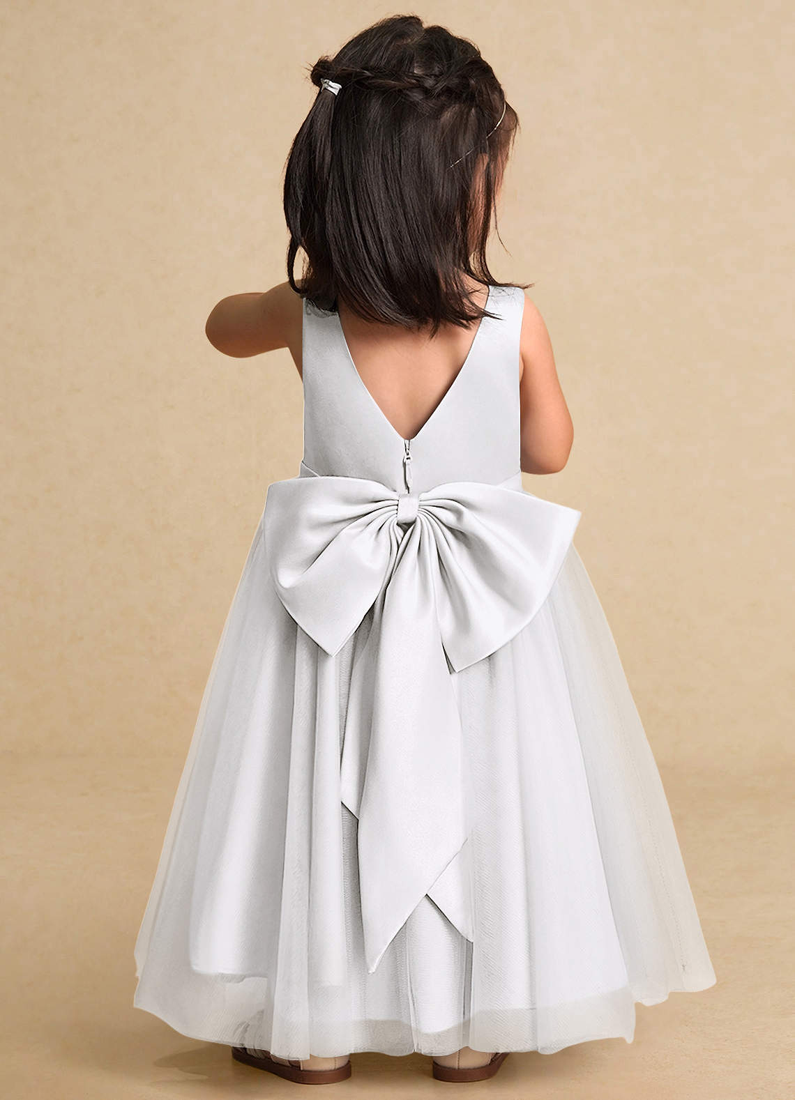 Azazie Marybell Flower Girl Dresses White A-Line Bow Tulle Dress image6