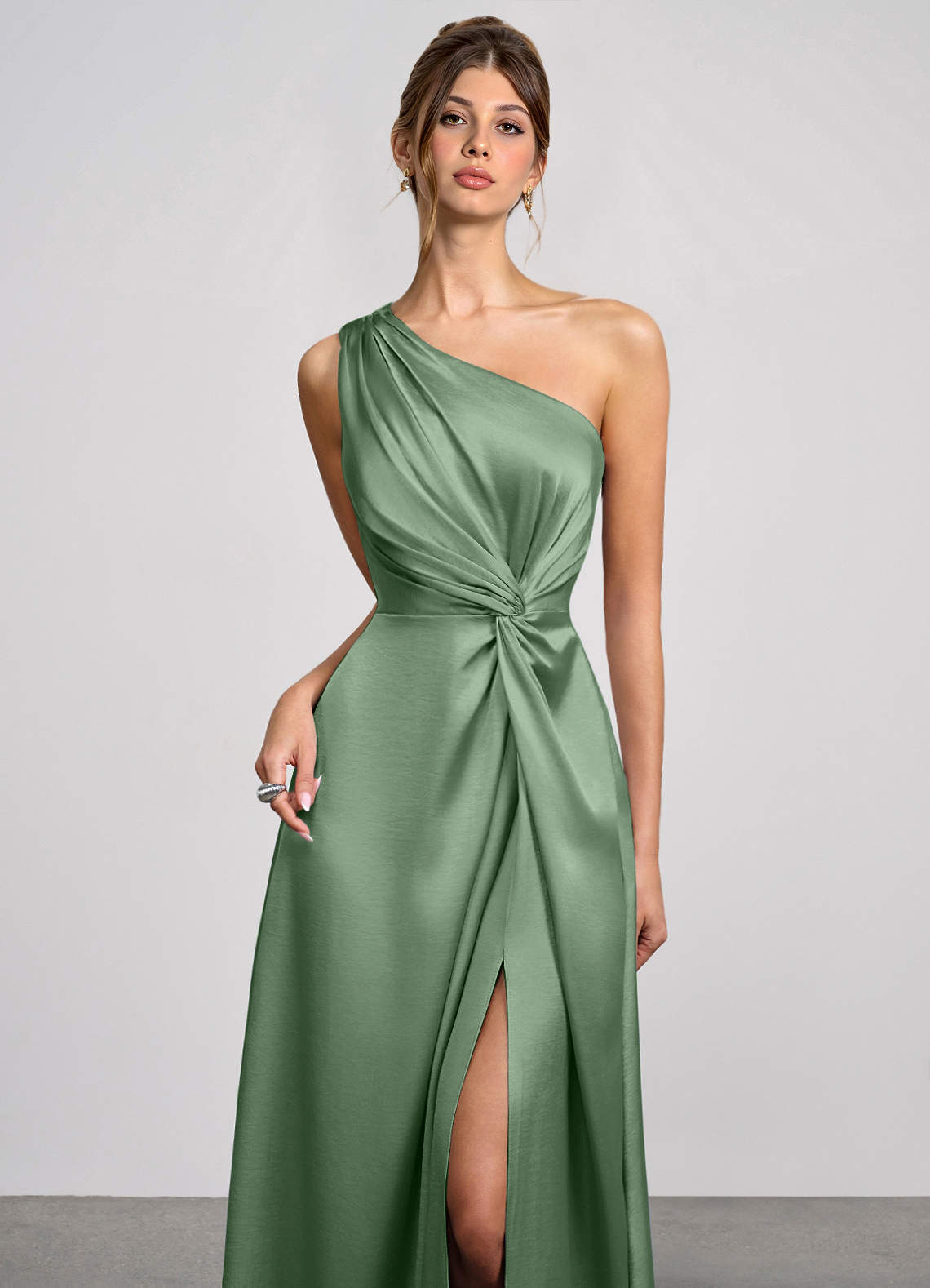 Eulalie Matcha Luminous Satin Maxi Dress image5