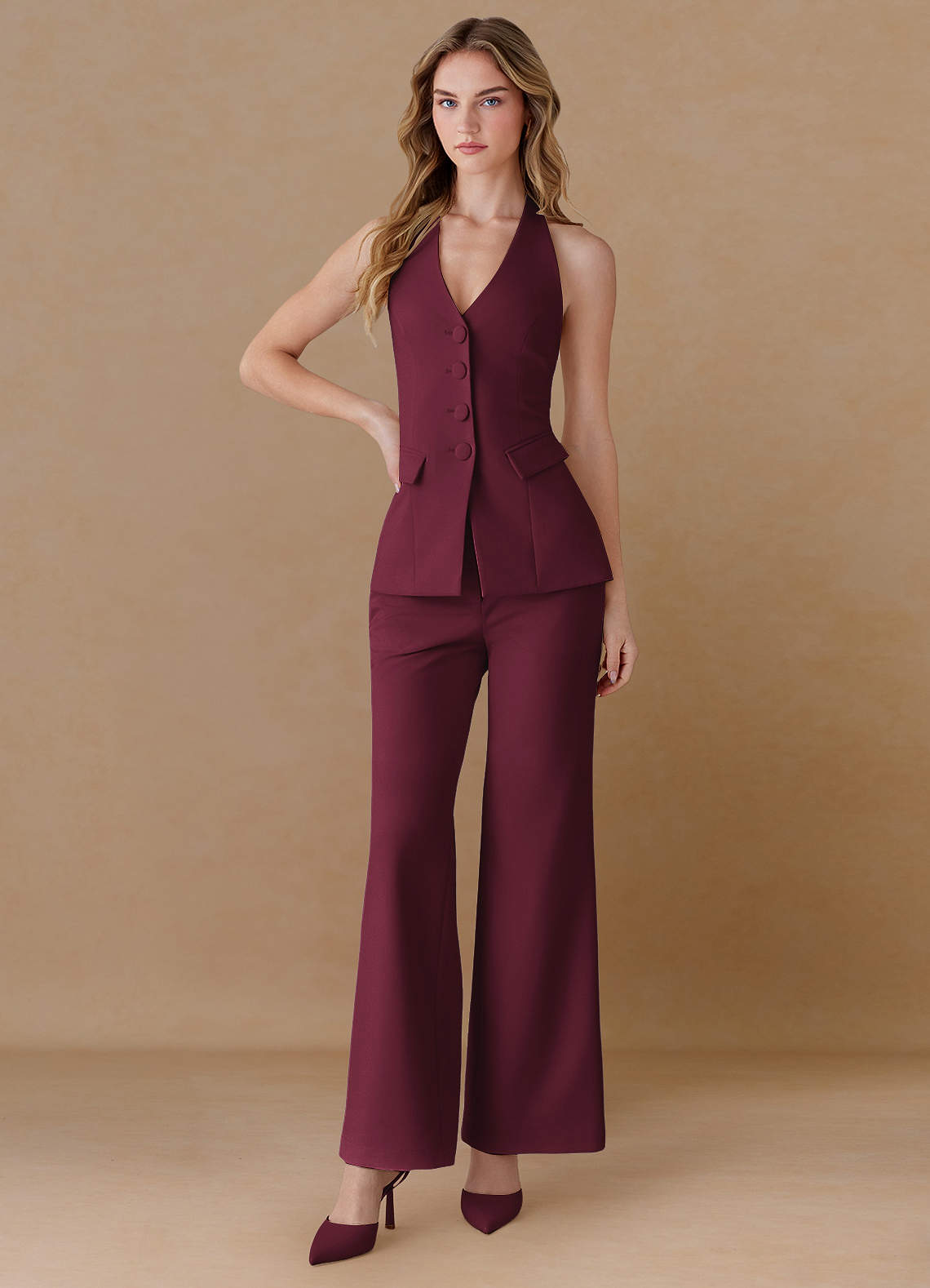 front Liora Burgundy Refined Weave Tailored Waistcoat
