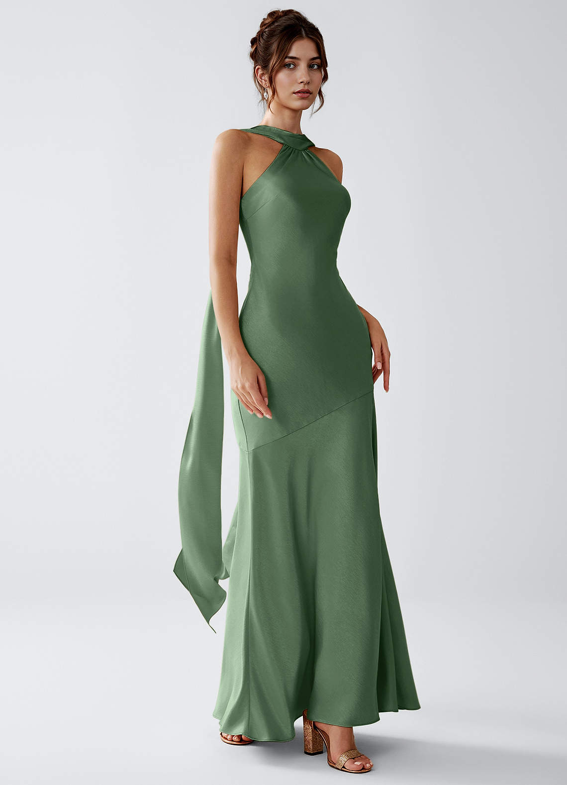 Veronica Matcha Luminous Satin Maxi Dress image3