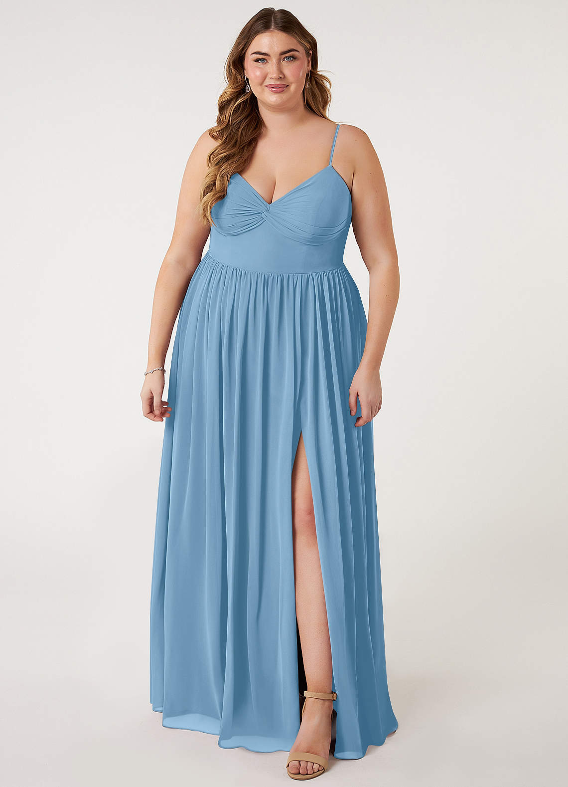 Azazie Zeya Bridesmaid Dresses Steel Blue A-Line V-Neck Pleated Chiffon Dress image5