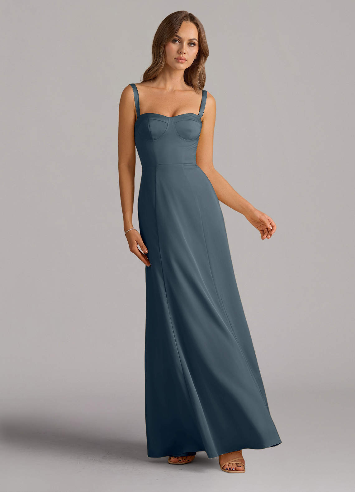 Azazie Amaris Bridesmaid Dresses Twilight A-Line Corset Stretch Satin Dress image1