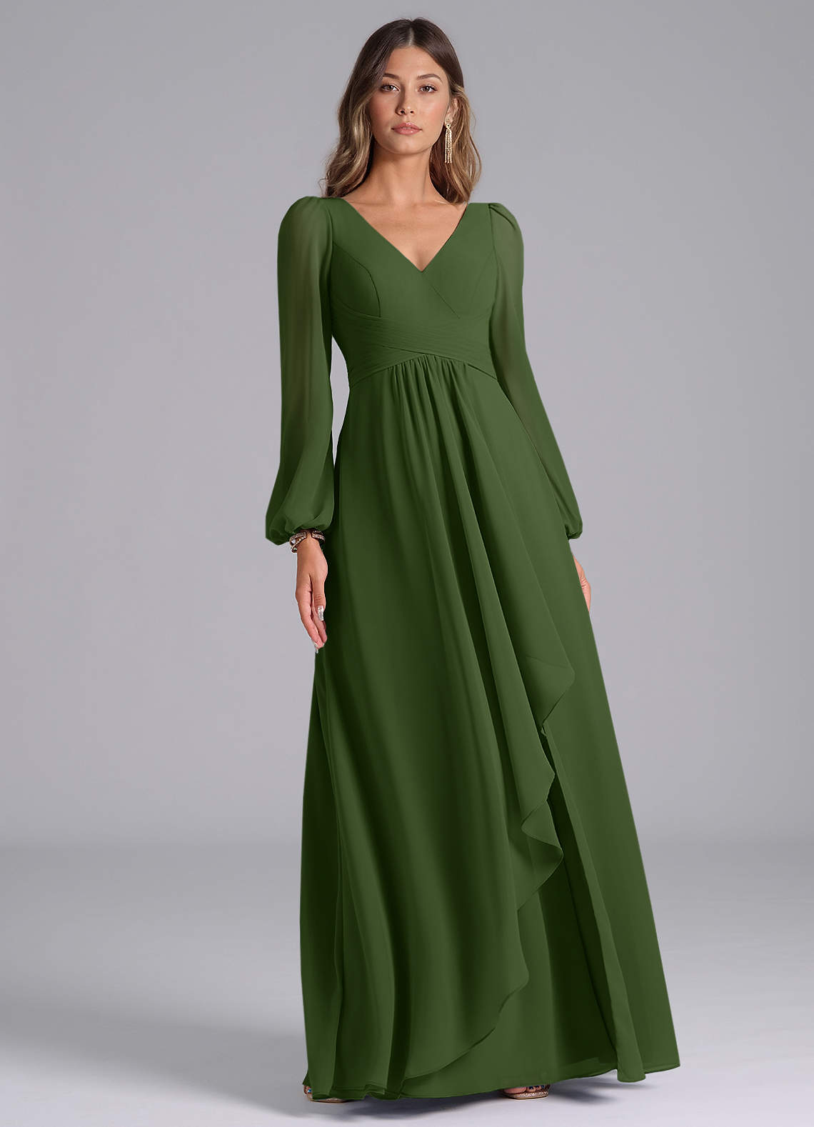 extra length bridesmaid dresses A-Line V-Neck Half Sleeves Split Side Chiffon Plus Size Bridesmaid Dre main image 1