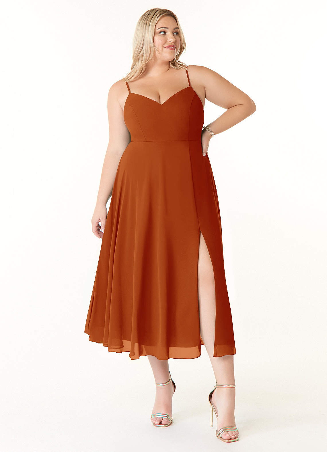 Azazie Clarissa Vente finale Robe Trapèze en Mousseline de soie Col en V Paprika image1