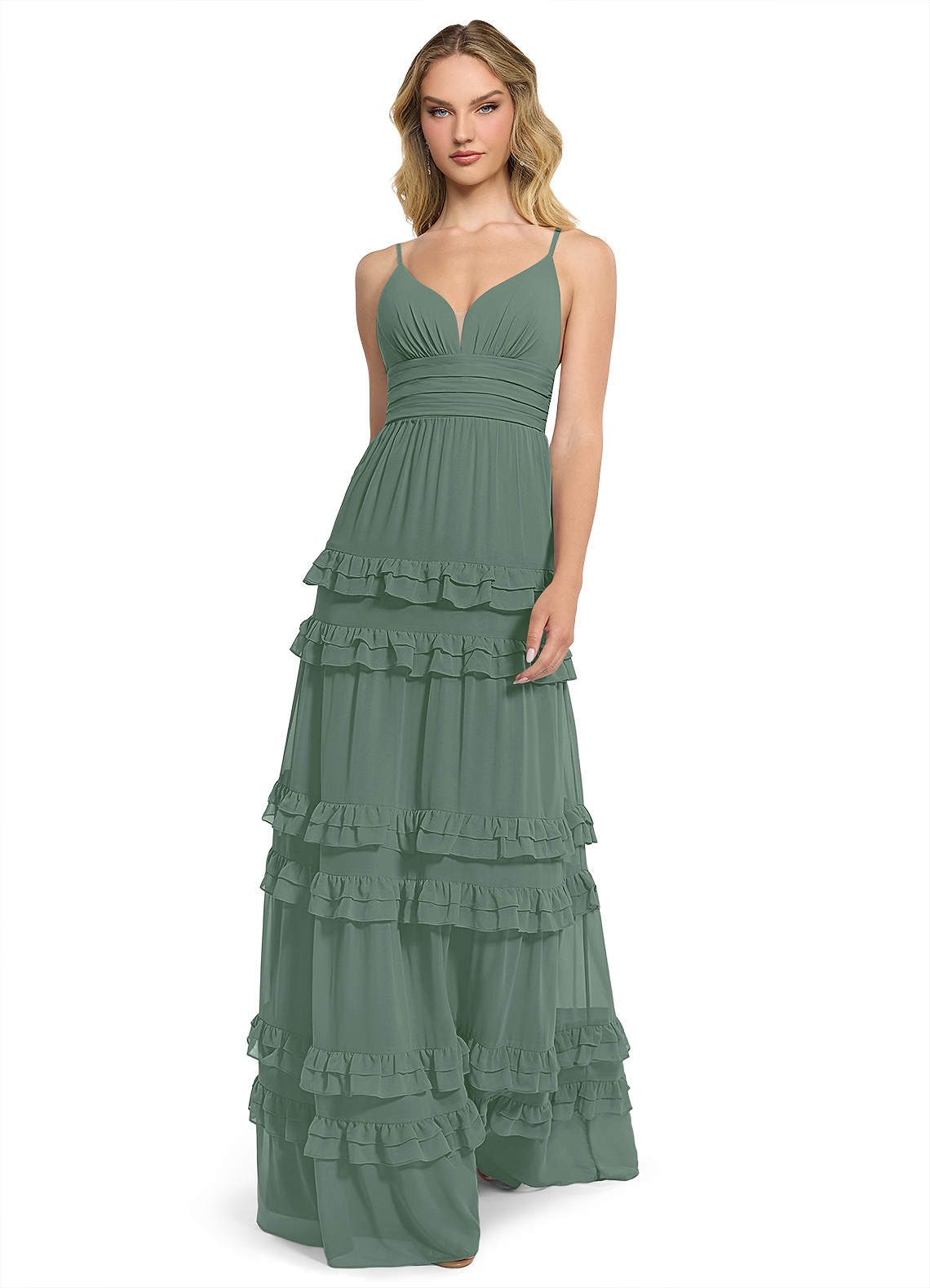 Azazie Rachel Brautjungfernkleider A-Linie Chiffon Kleid Eukalyptus image1