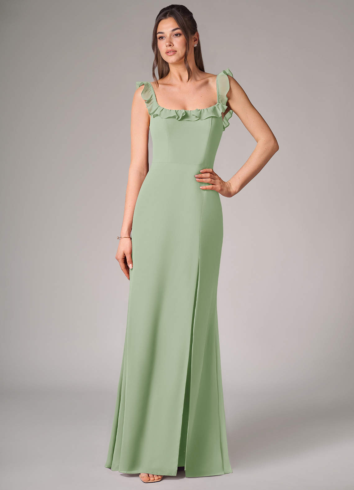 Azazie Callie Bridesmaid Dresses Dusty Sage Mermaid Side Slit Chiffon Convertible Dress image3