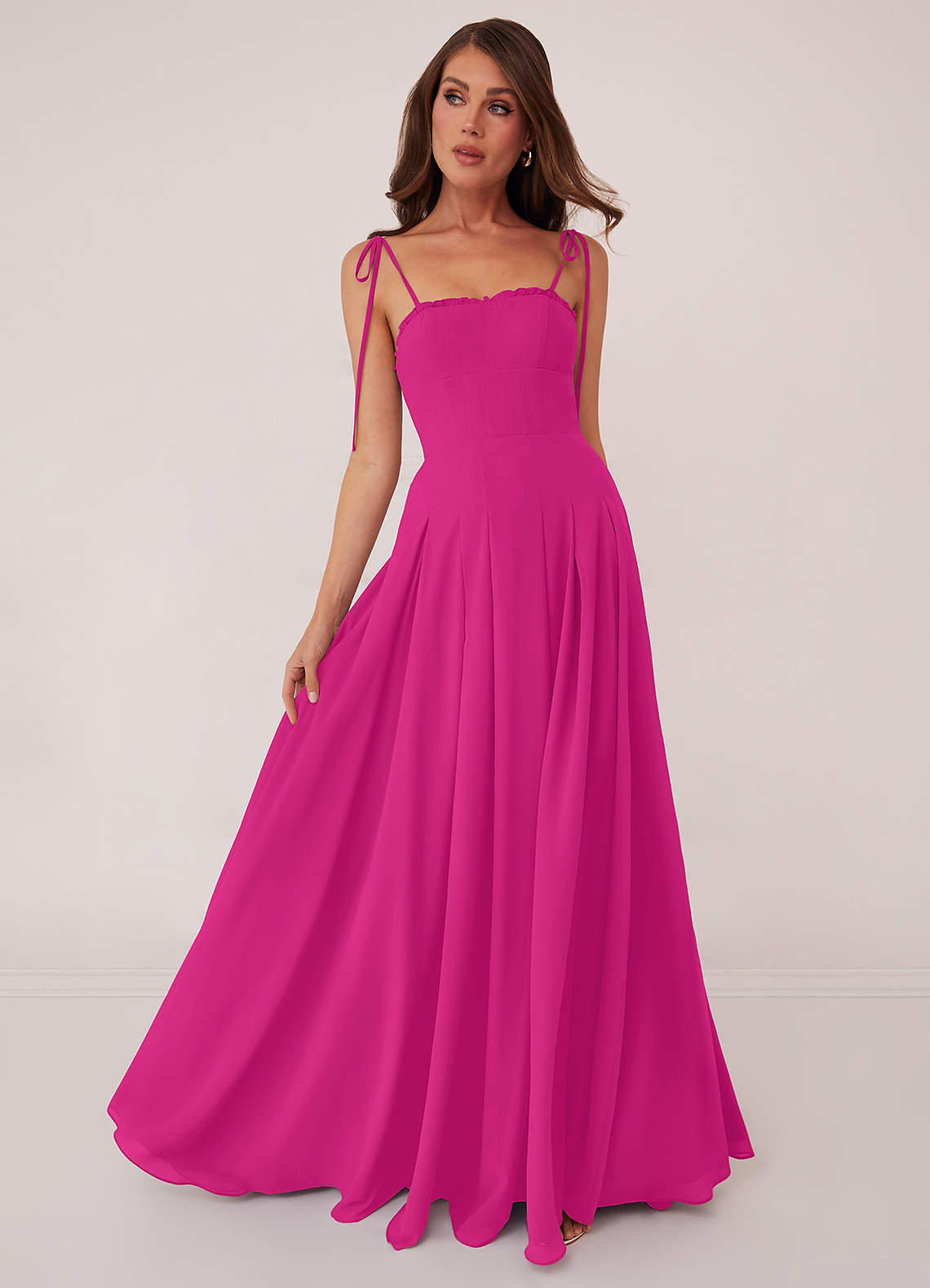 Barbie ♥ Azazie Robes de demoiselle d'honneur Robe Trapèze en Mousseline de soie Plissée Barbie Pink image1