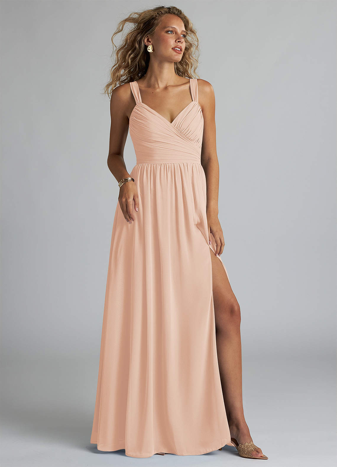 Azazie Aziza Bridesmaid Dresses English Rose A-Line V-Neck Pleated Chiffon Dress image1