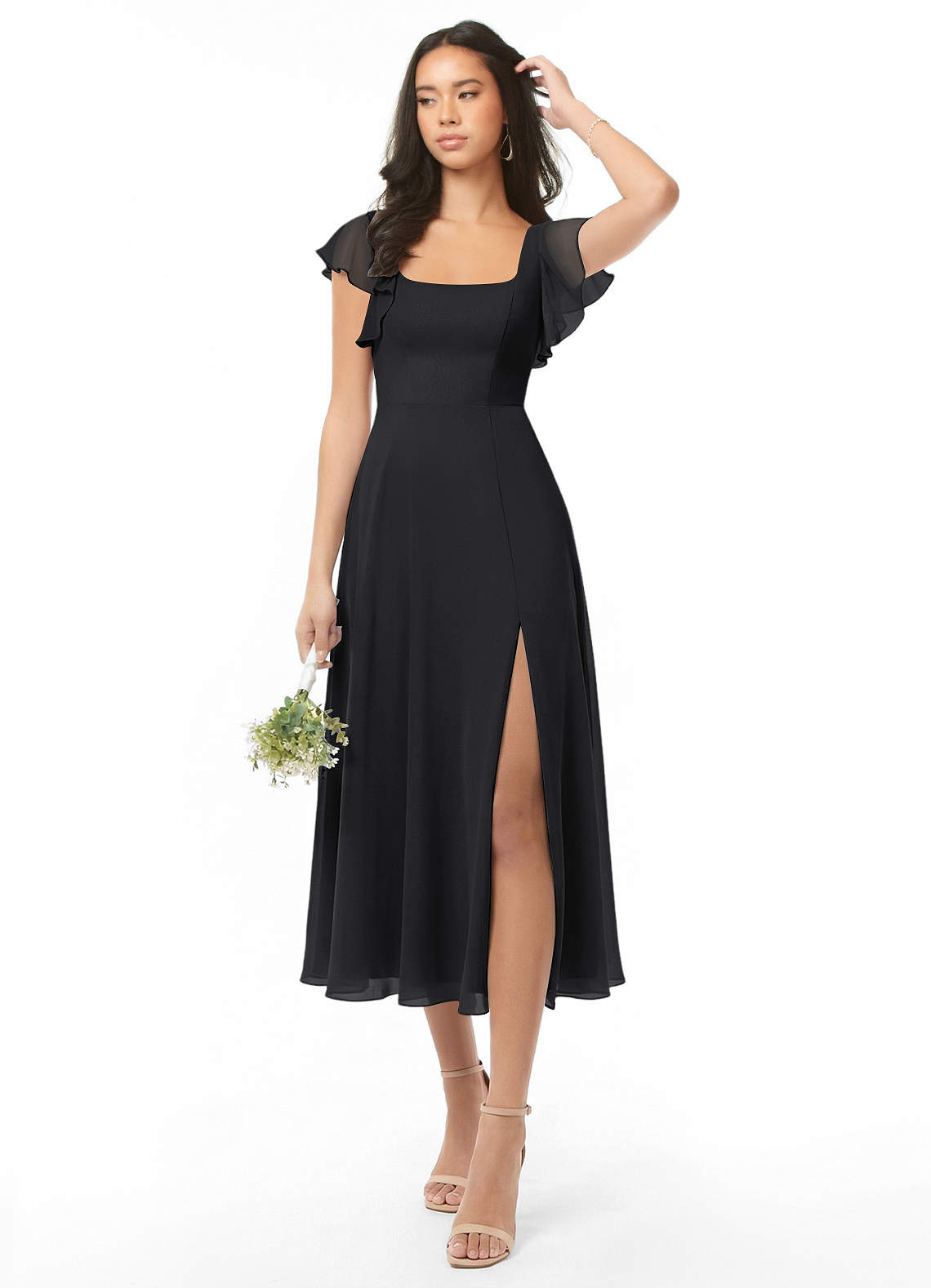 azazie black chiffon bridesmaid dress Bondi Dresses Color:Same as sample LowStock:43831932420147 Tie Halter Open Back Vertical pleating flows from