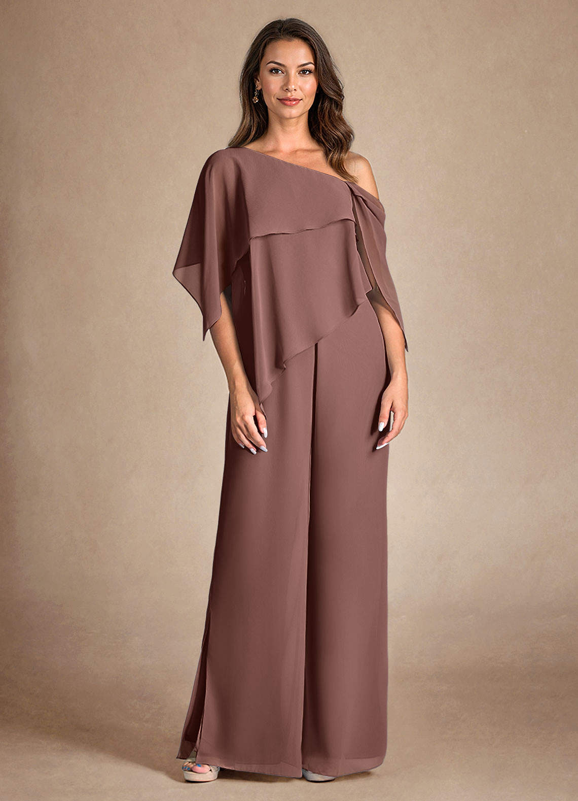 Azazie Halima Mother of the Bride Dresses Espresso Jumpsuit/Pantsuit Side Slit Chiffon Dress image6