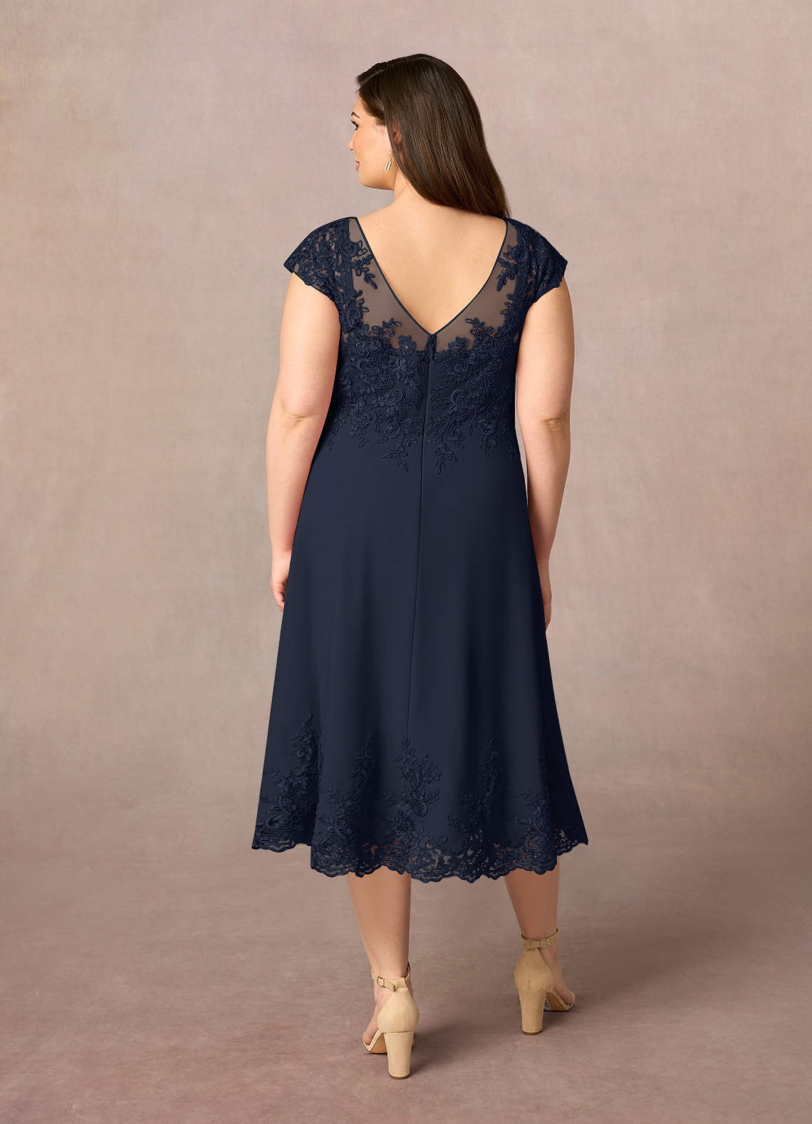 Azazie Terrano Mother of the Bride Dresses Dark Navy A-Line Scoop Lace Dress image7