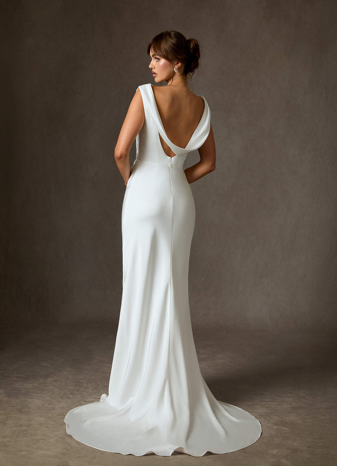 Azazie Kieryn Wedding Dresses Diamond White Fit and Flare Stretch Satin Dress image1