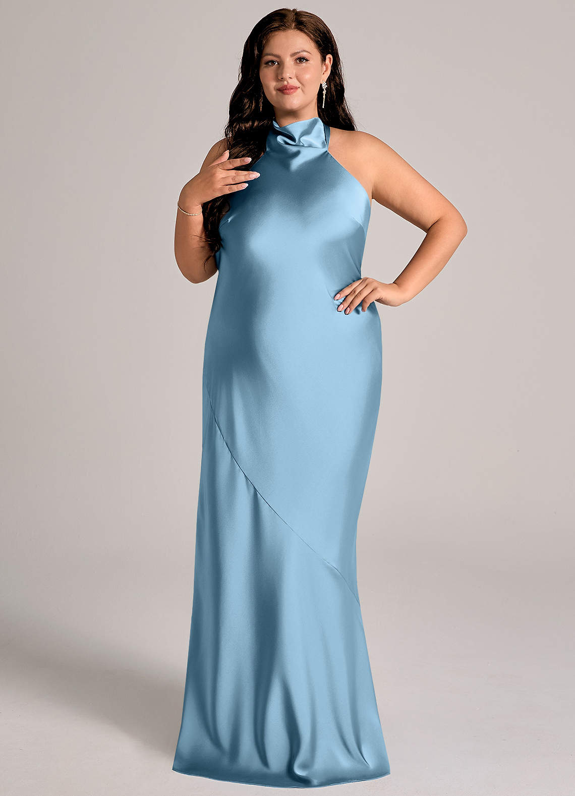 Azazie Velli Steel Blue Stretch Satin Bridesmaid Dresses | Azazie