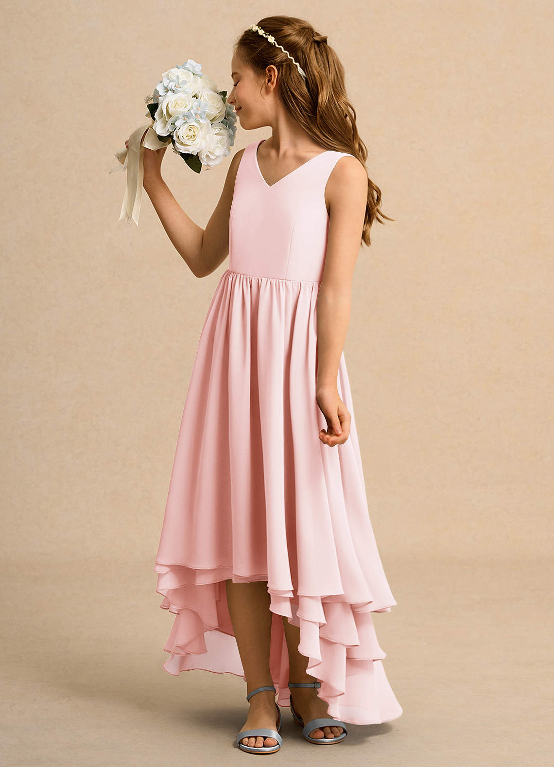 Azazie Kitten Junior Formal Flower Girl Dresses Blushing Pink A-Line Chiffon Dress image4