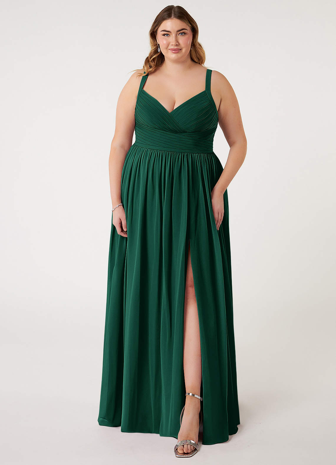 Azazie Chanel Bridesmaid Dresses Emerald A-Line Pleated Chiffon Dress image1