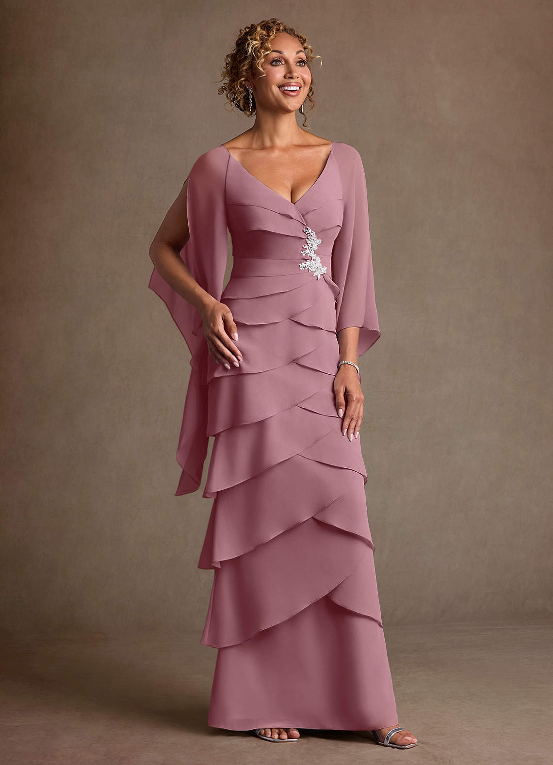 Azazie Arabinda Vintage Mauve Sheath Ruched Chiffon Dress | Azazie
