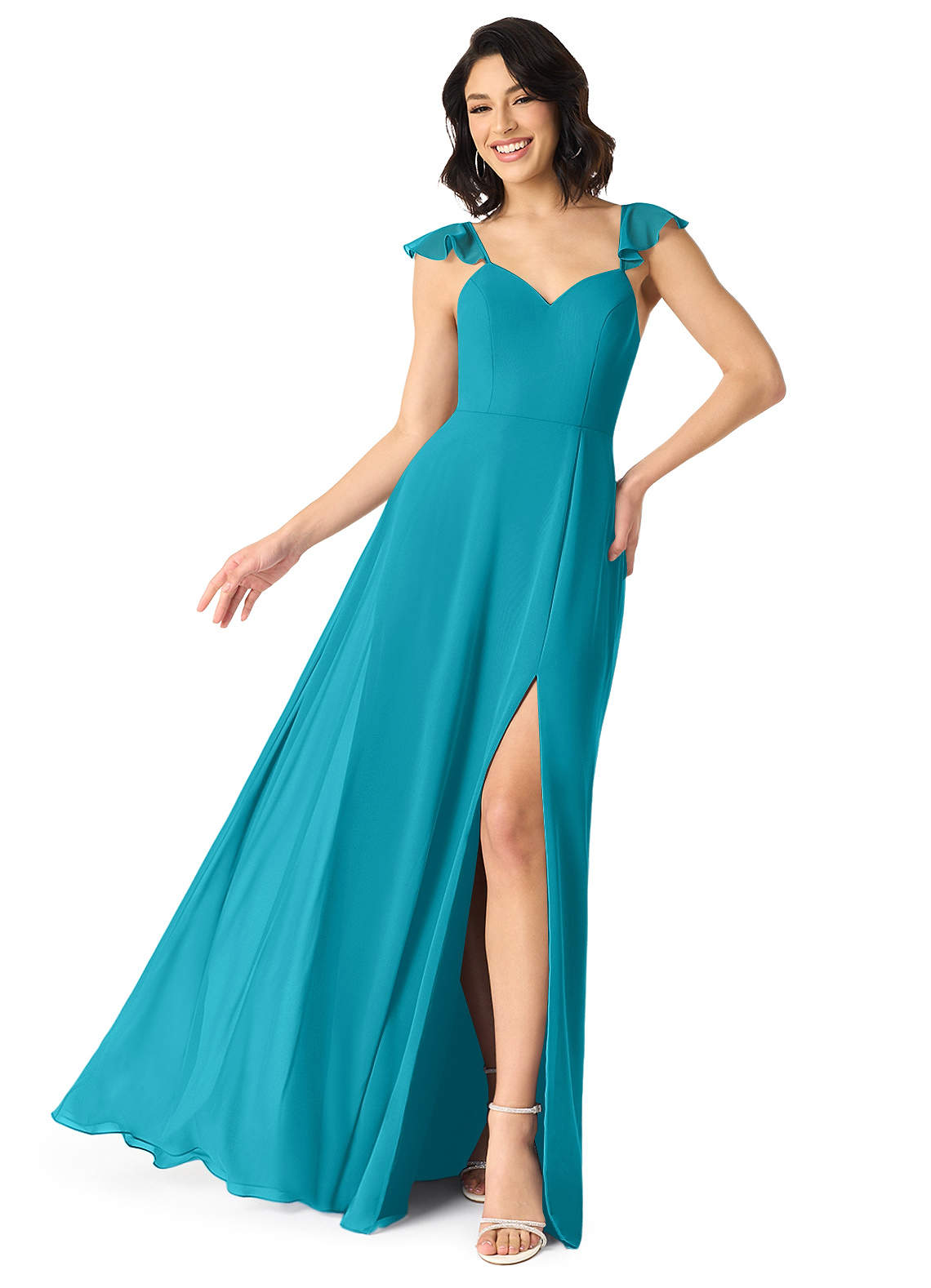 Azazie Everett Bridesmaid Dresses Jade A-Line V-neck Ruched Chiffon Dress image1