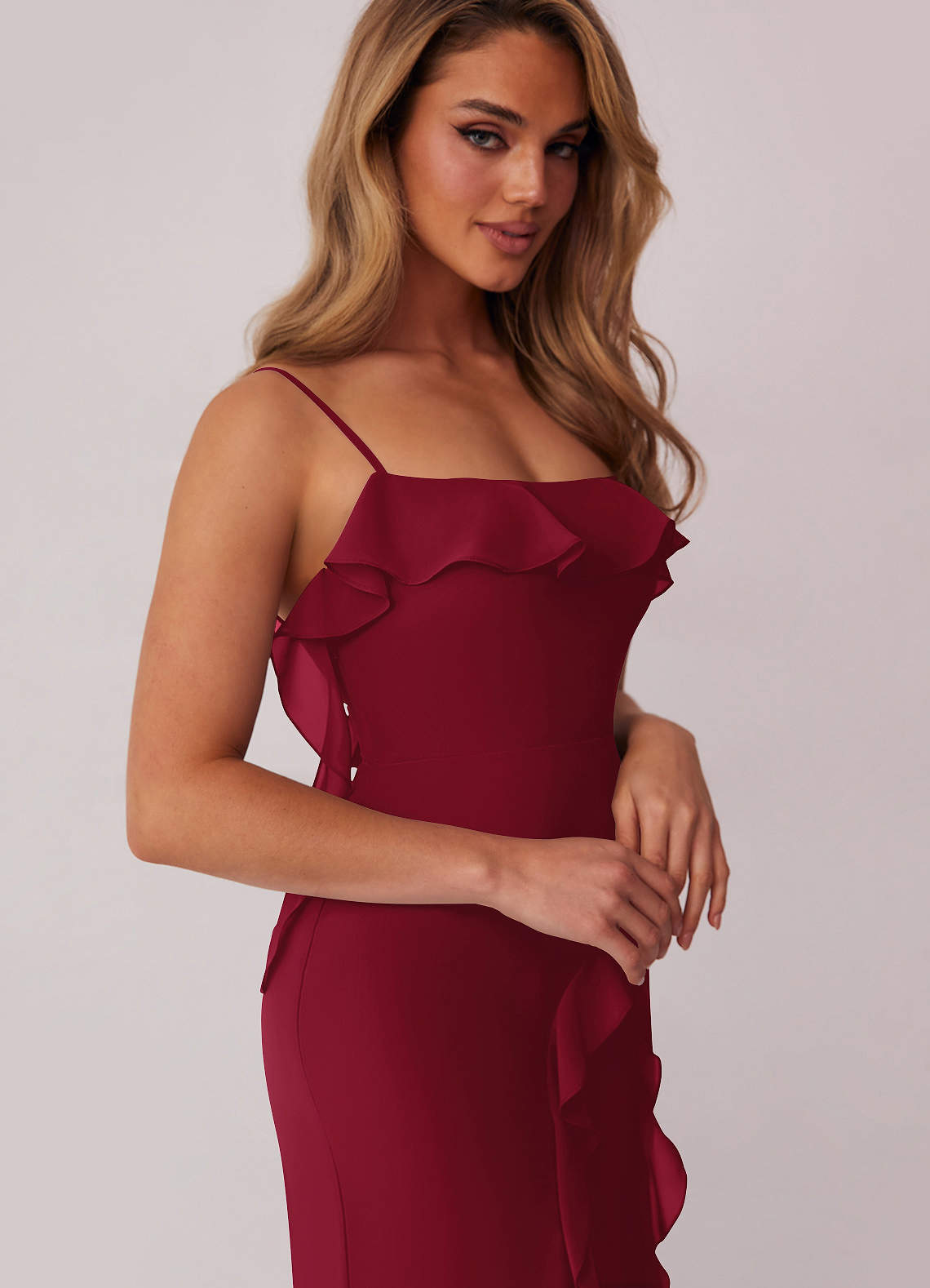 Barbie ♥ Azazie Robes de demoiselle d'honneur Robe Fourreau en Mousseline de soie Arc Bourgogne image5