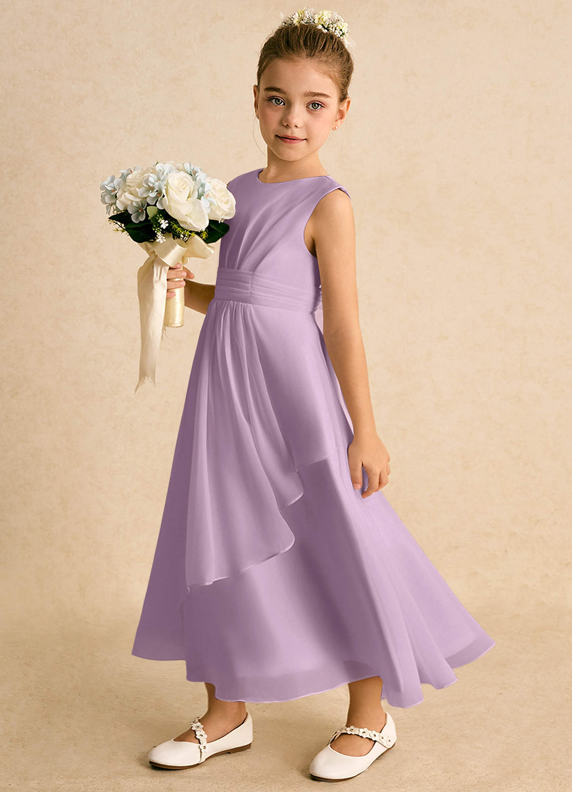 Azazie Edelweiss Wisteria A-Line Pleated Chiffon Dress Azazie