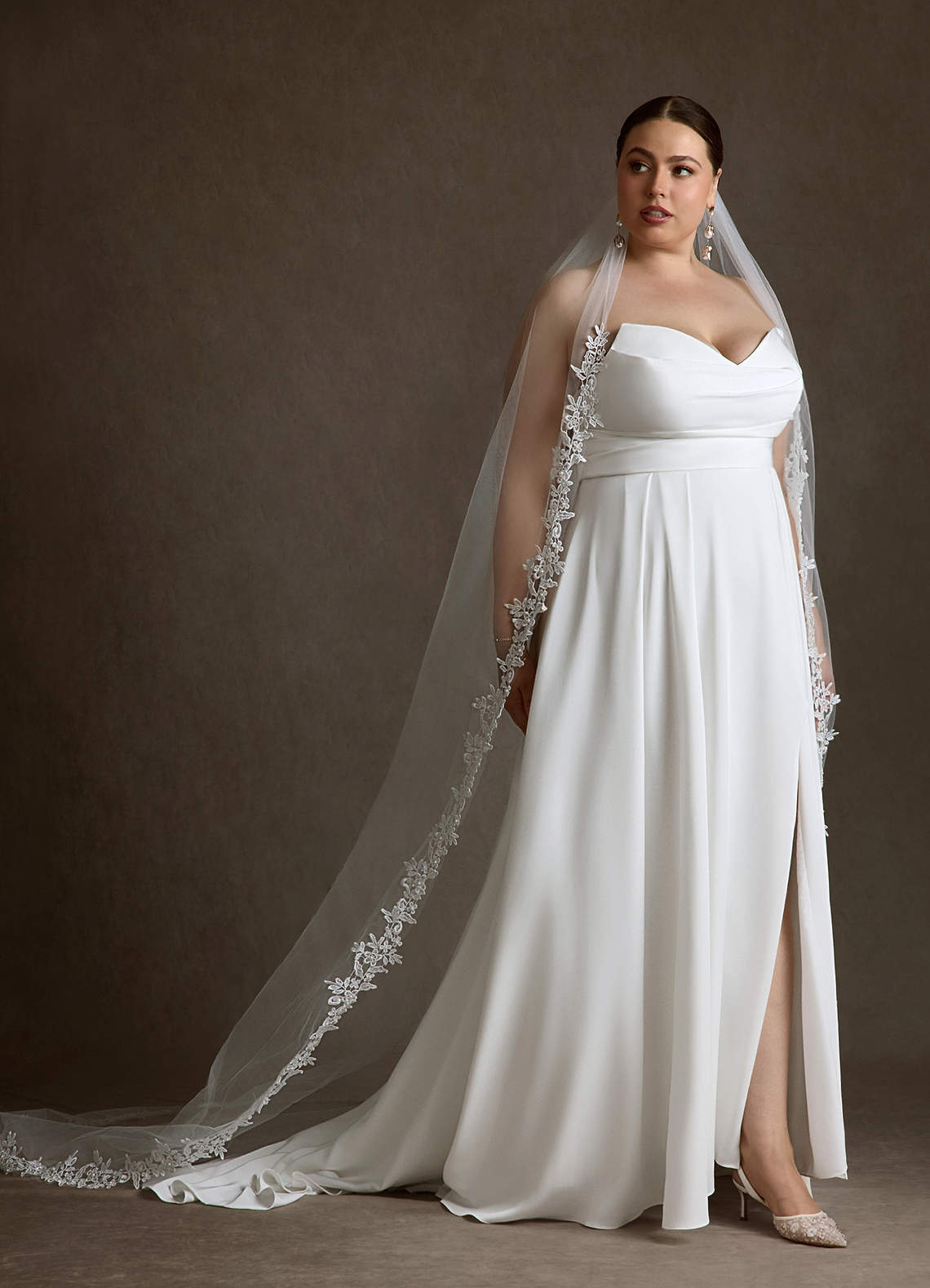 Azazie Marisela At-home Try On Dresses Diamond White A-Line Sequins Crepe Back Satin Dress image9