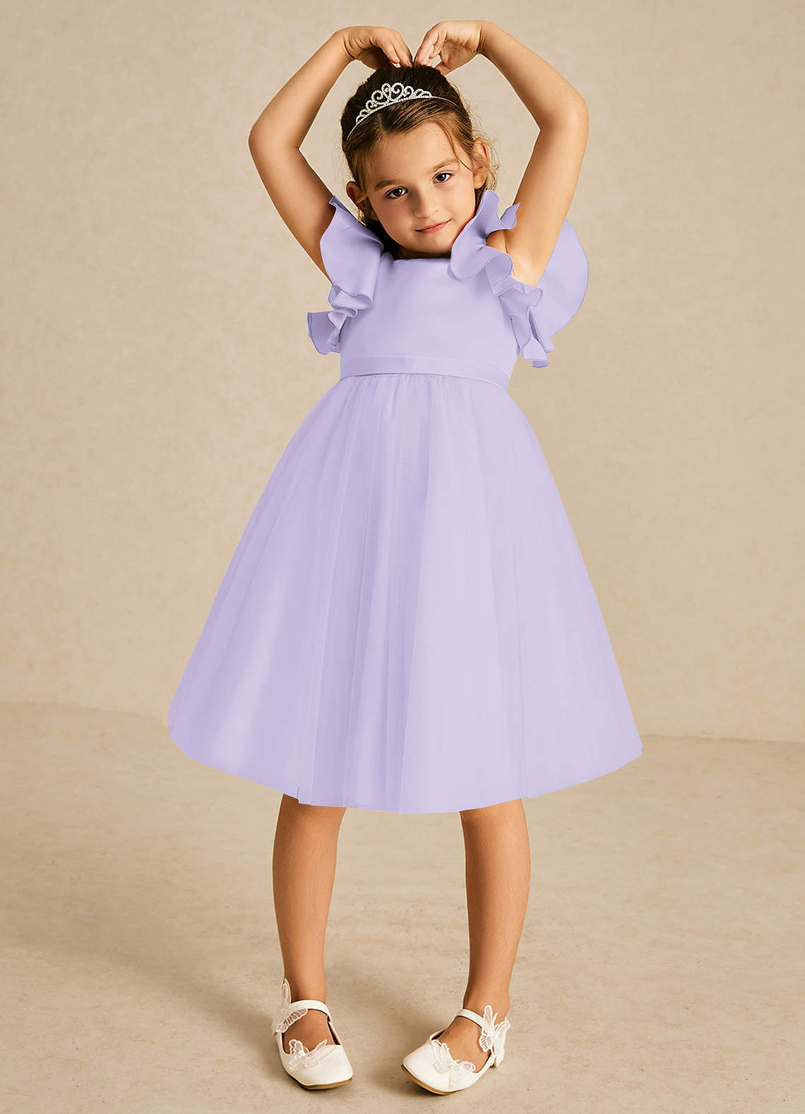 Azazie Kaeya Flower Girl Dresses Lilac A-Line Bow Tulle Dress image2