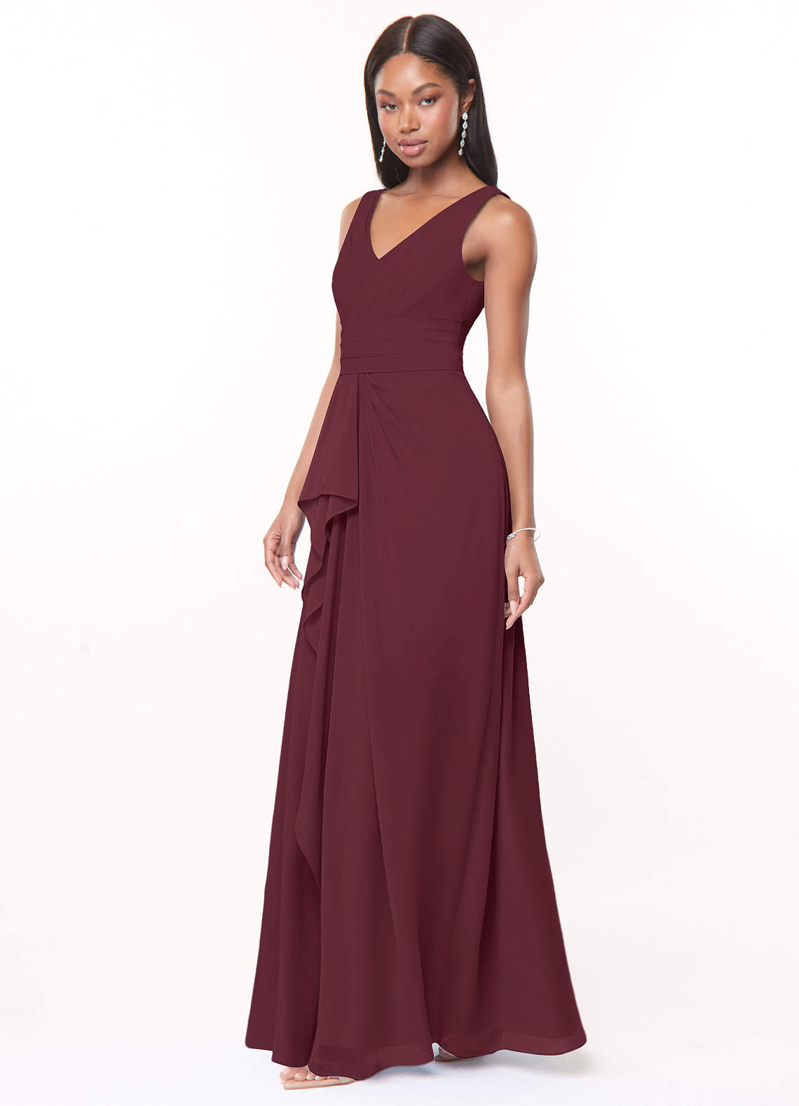 Azazie Julianna Ready to Ship Cabernet Chiffon Bridesmaid Dresses | Azazie