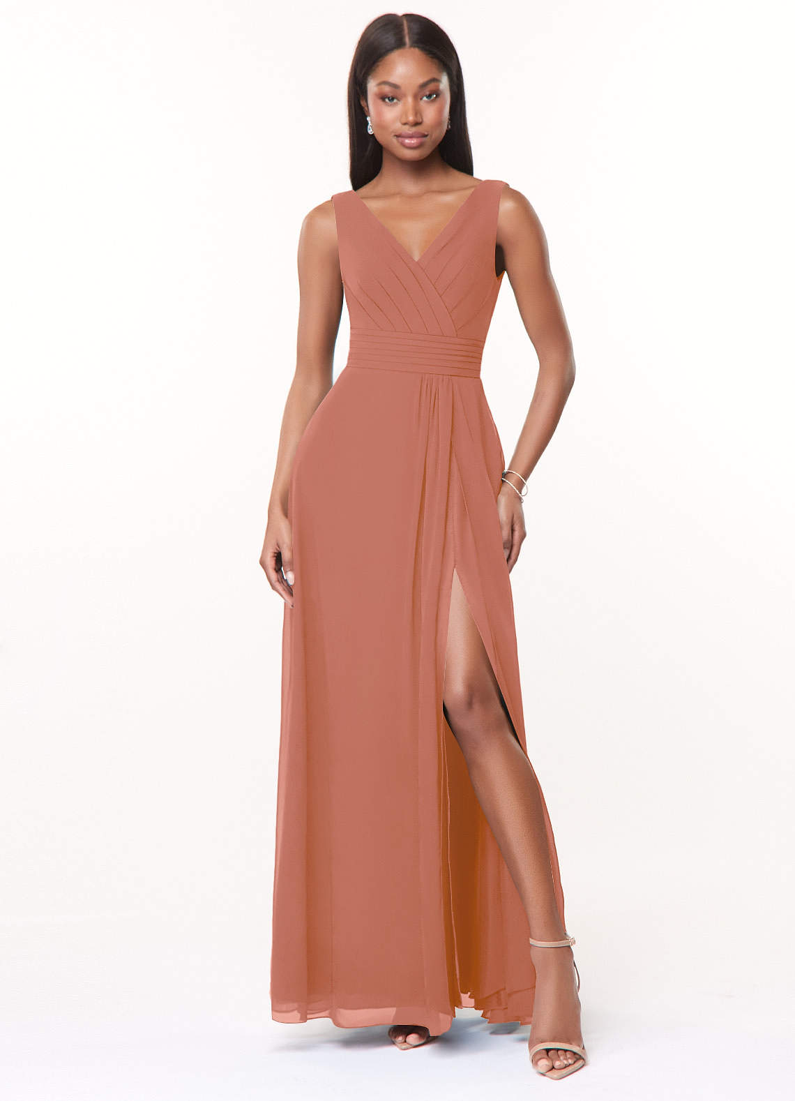 Azazie Karina Bridesmaid Dresses MAI TAI A-Line Pleated Chiffon Dress image1