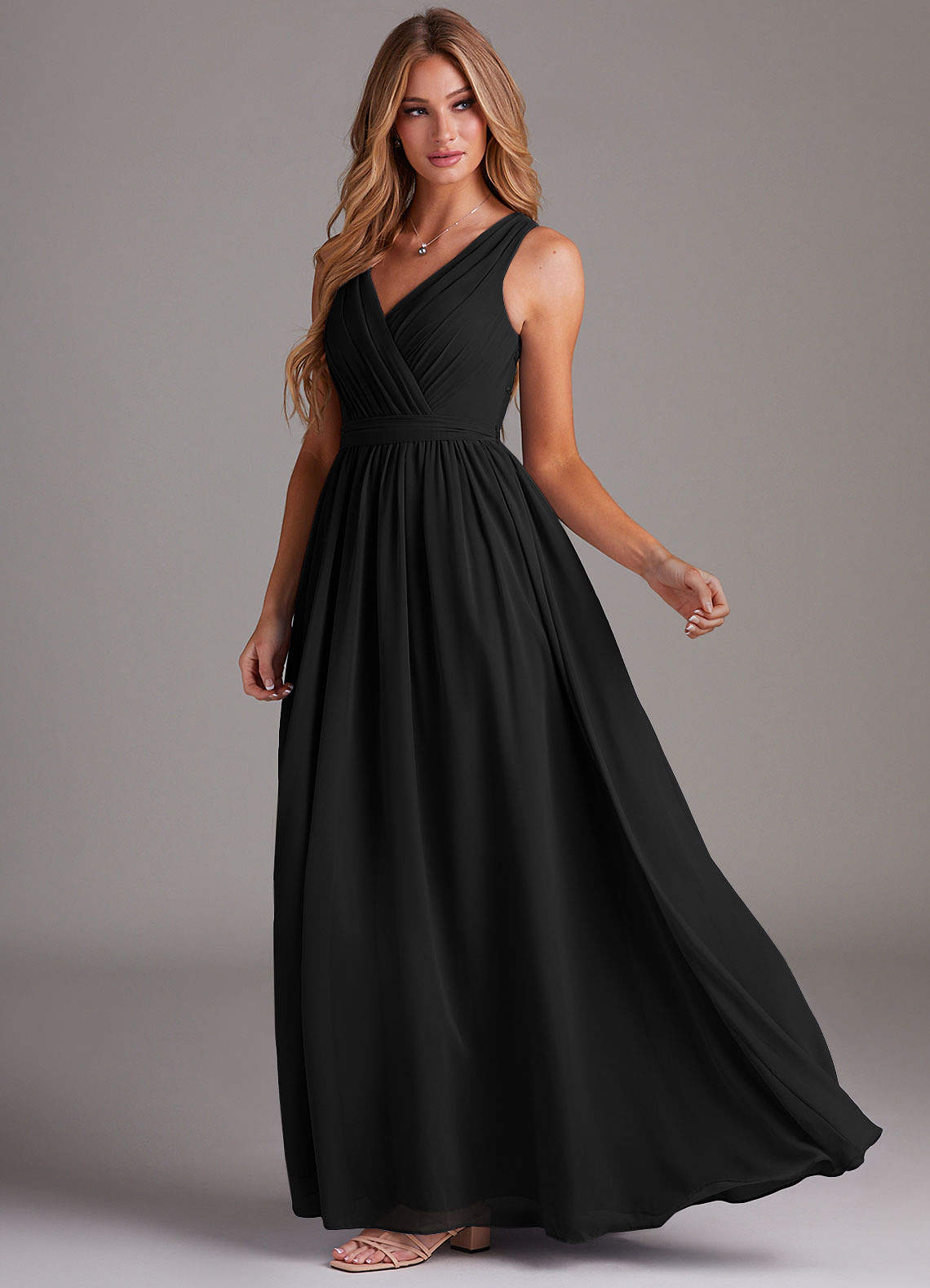 Azazie Kingsley At-home Try On Dresses Black A-Line Lace Chiffon Dress image3