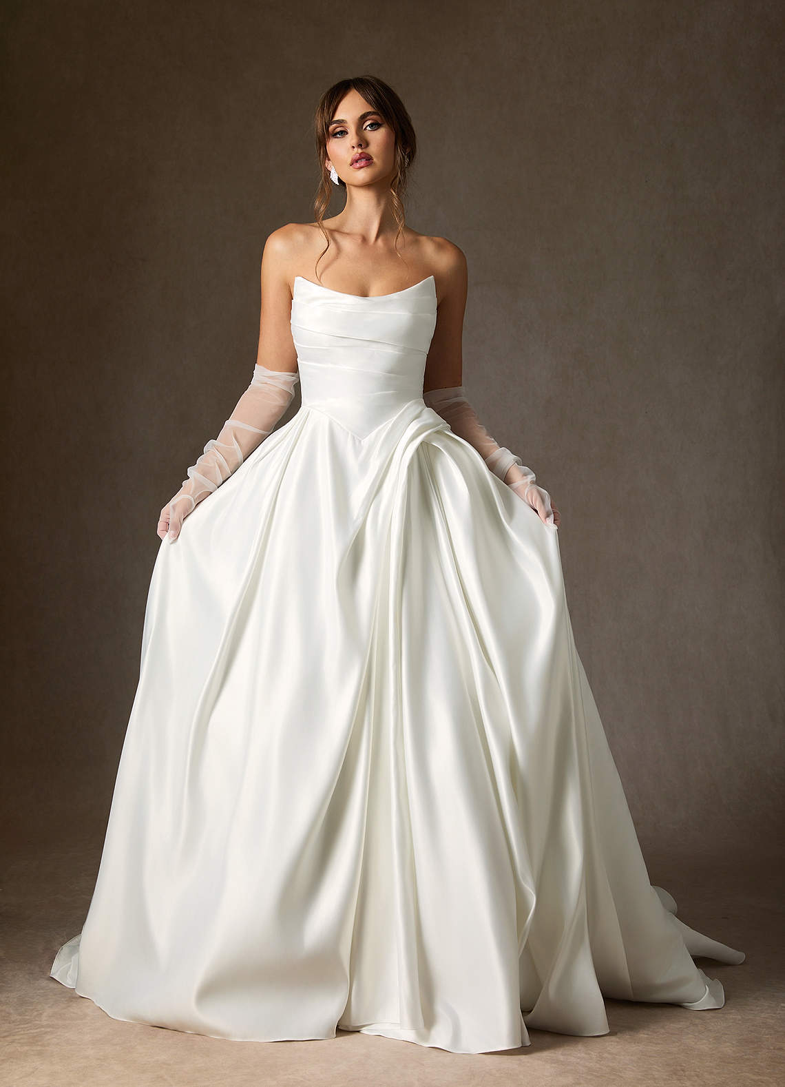 Azazie Adelise Wedding Dresses Diamond White Ball-Gown Strapless Satin Dress image3