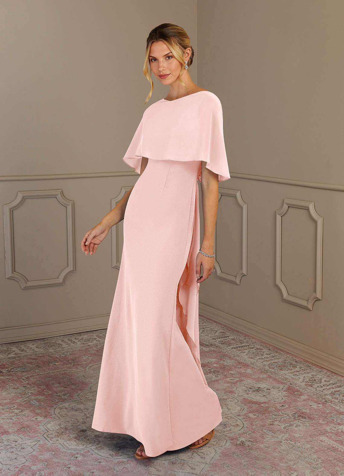 Azazie Dion Mother of the Bride Dresses Blushing Pink Sheath Scoop Stretch Crepe Dress image3