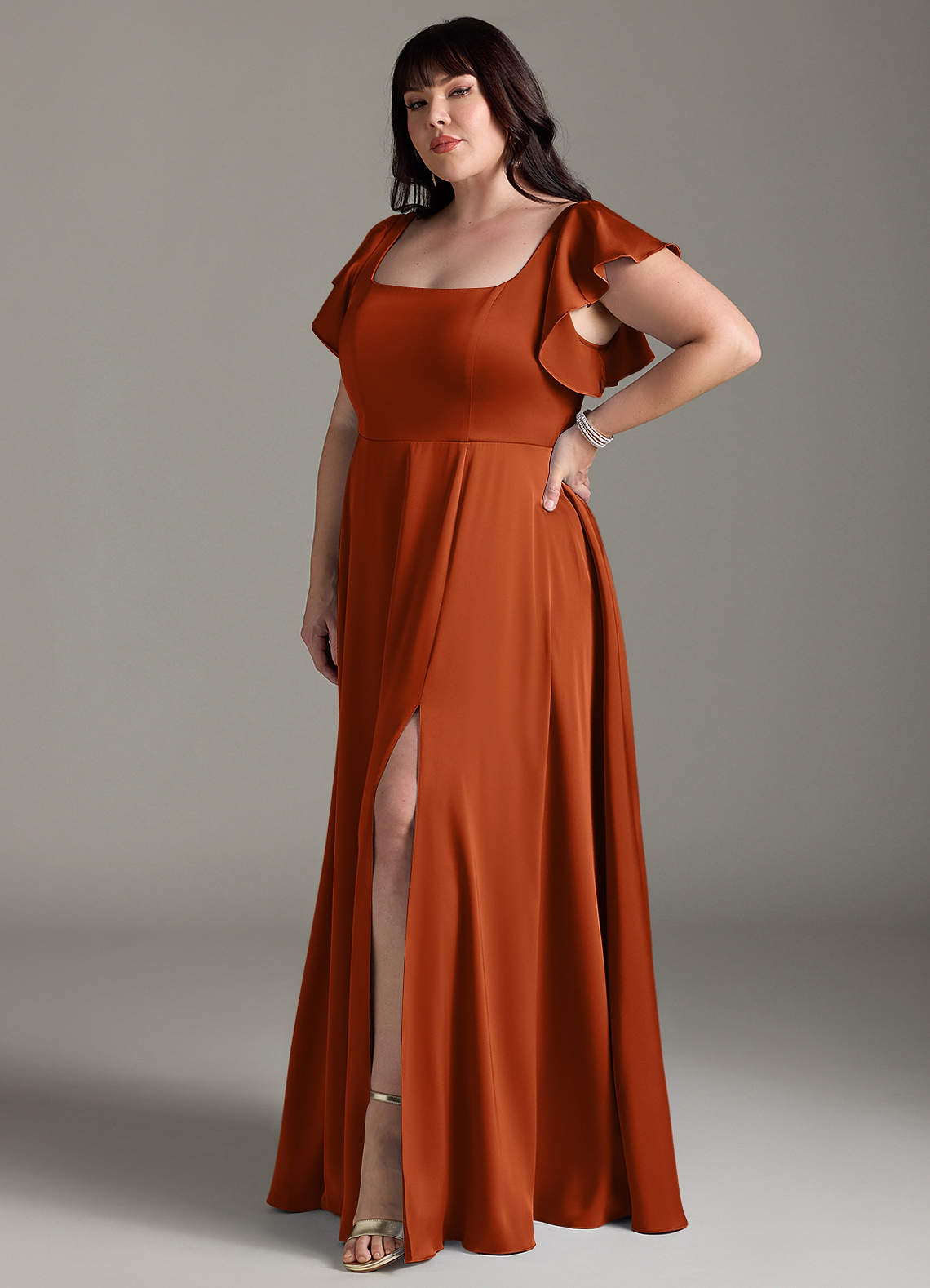 Azazie Bondi Bridesmaid Dresses Burnt Orange A-Line Bow Stretch Satin Dress image7