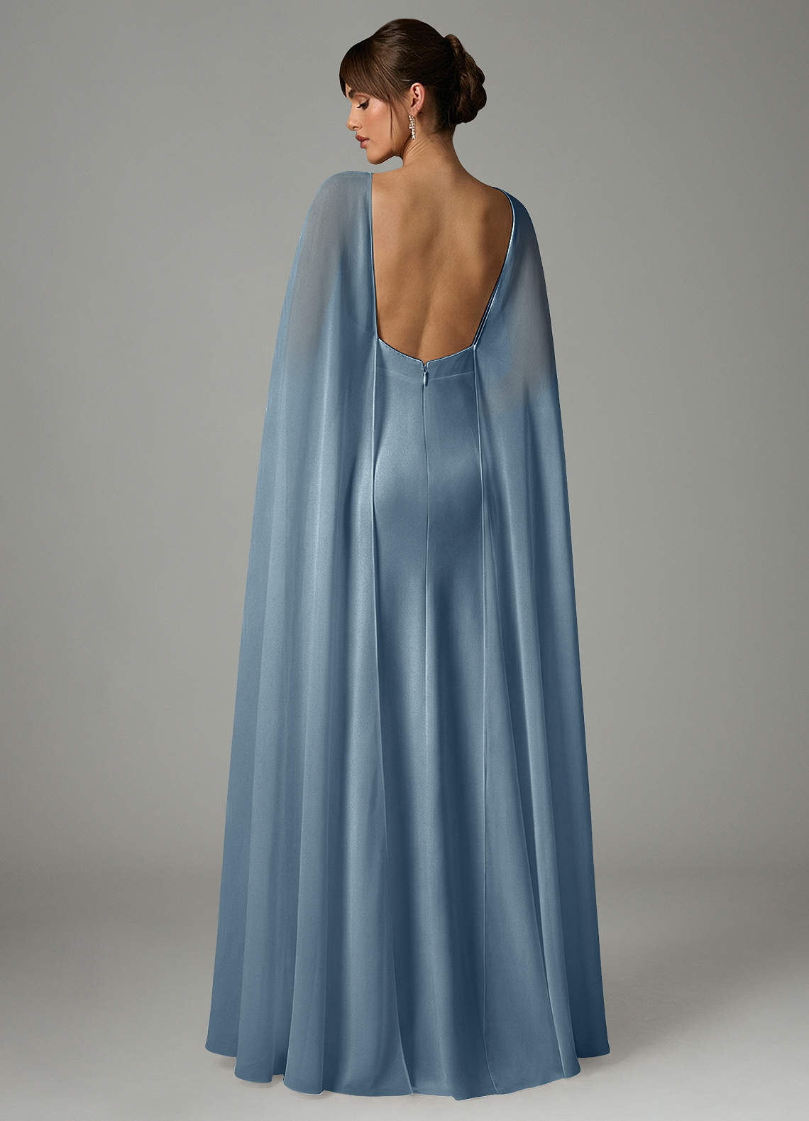 Azazie Stefania Vestidos de madrinha de casamento Vestido Azul Empoeirado de Cetim elástico de Linha A image3