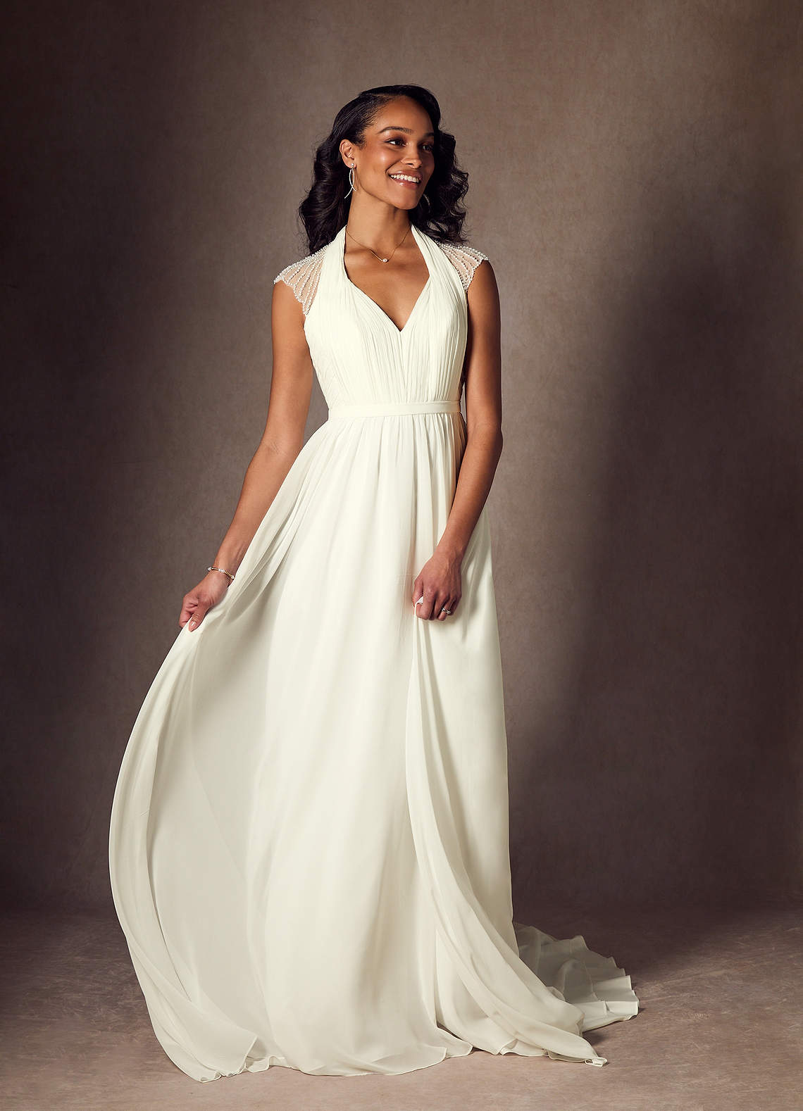 Azazie Cersei Vestidos de novia Vestido de Crema de Gasa de Corte en A con Plisado image1
