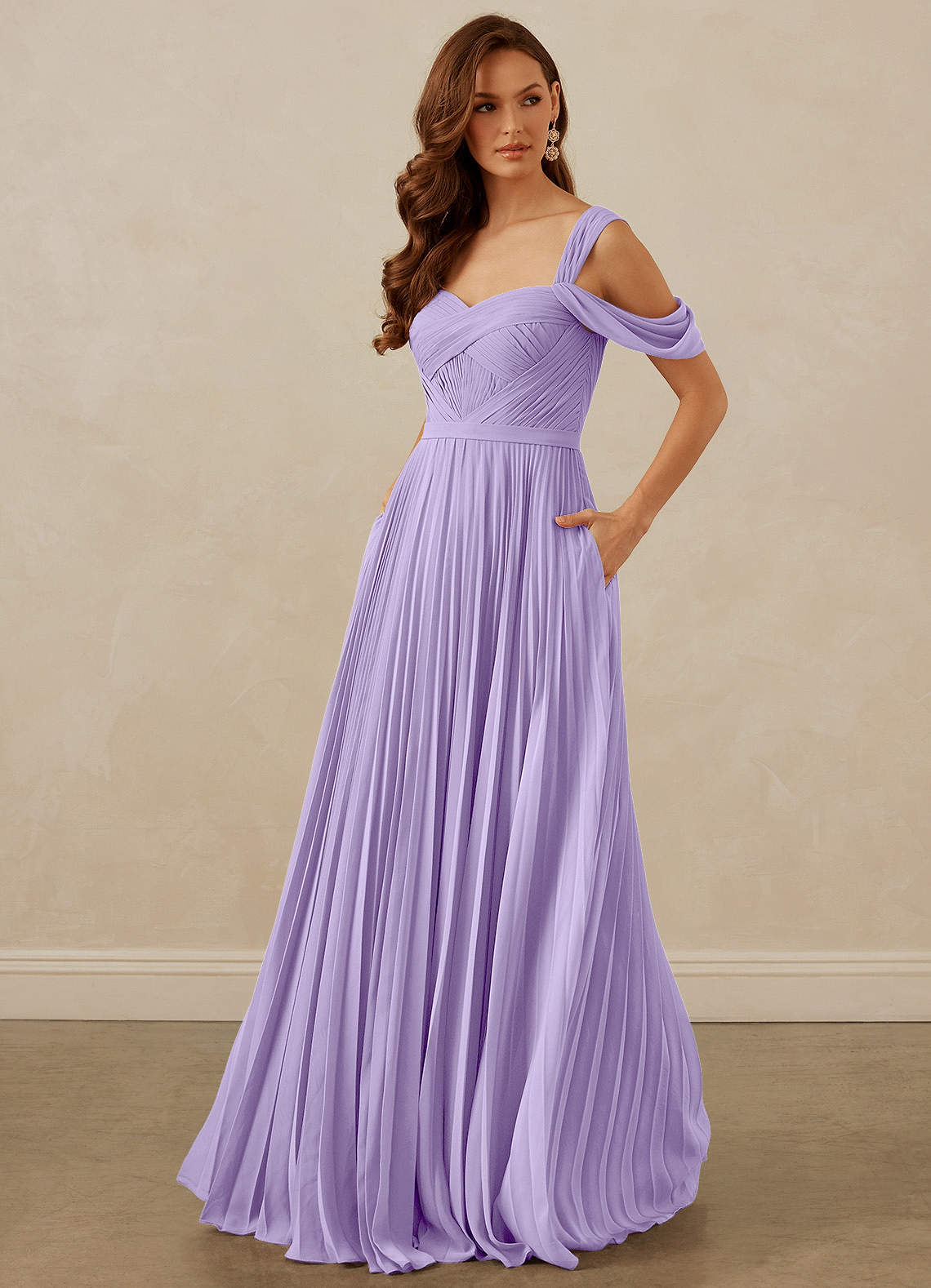 Christian Siriano Bridal for Azazie 1013 Bridesmaid Dresses Lilac A-Line Off the Shoulder Chiffon Dress image1