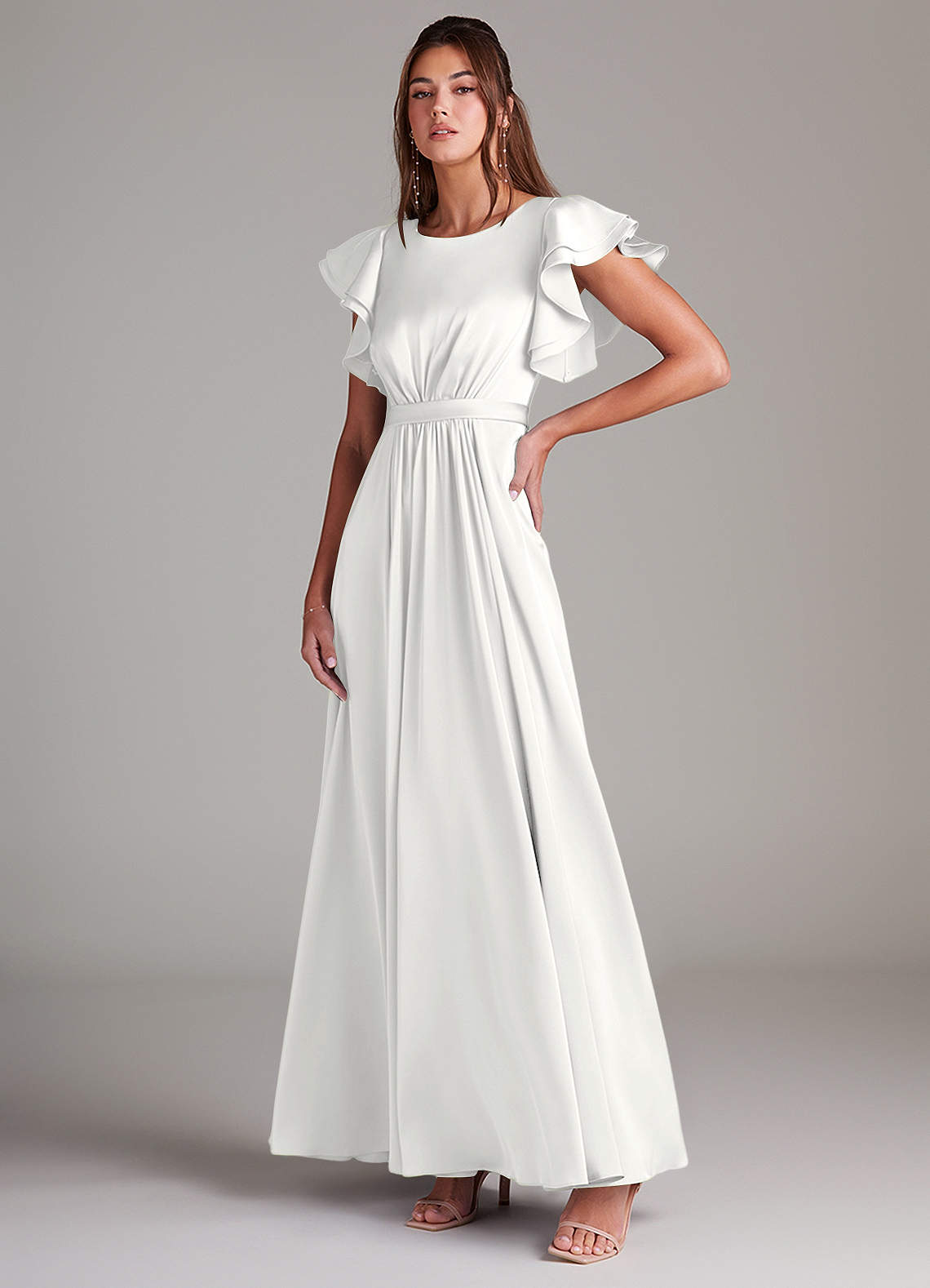 modest satin bridesmaid dresses Wrenna Modest A-Line Long Sleeves Floor Length Satin Bridesmaid Dresses, Burnt Orange