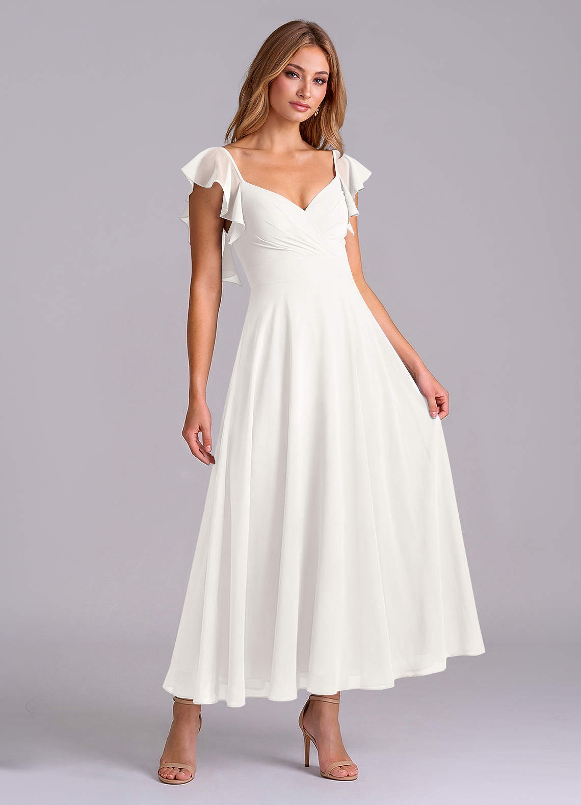 Azazie Leilani Bridesmaid Dresses White A-Line Ruched Chiffon Dress image2