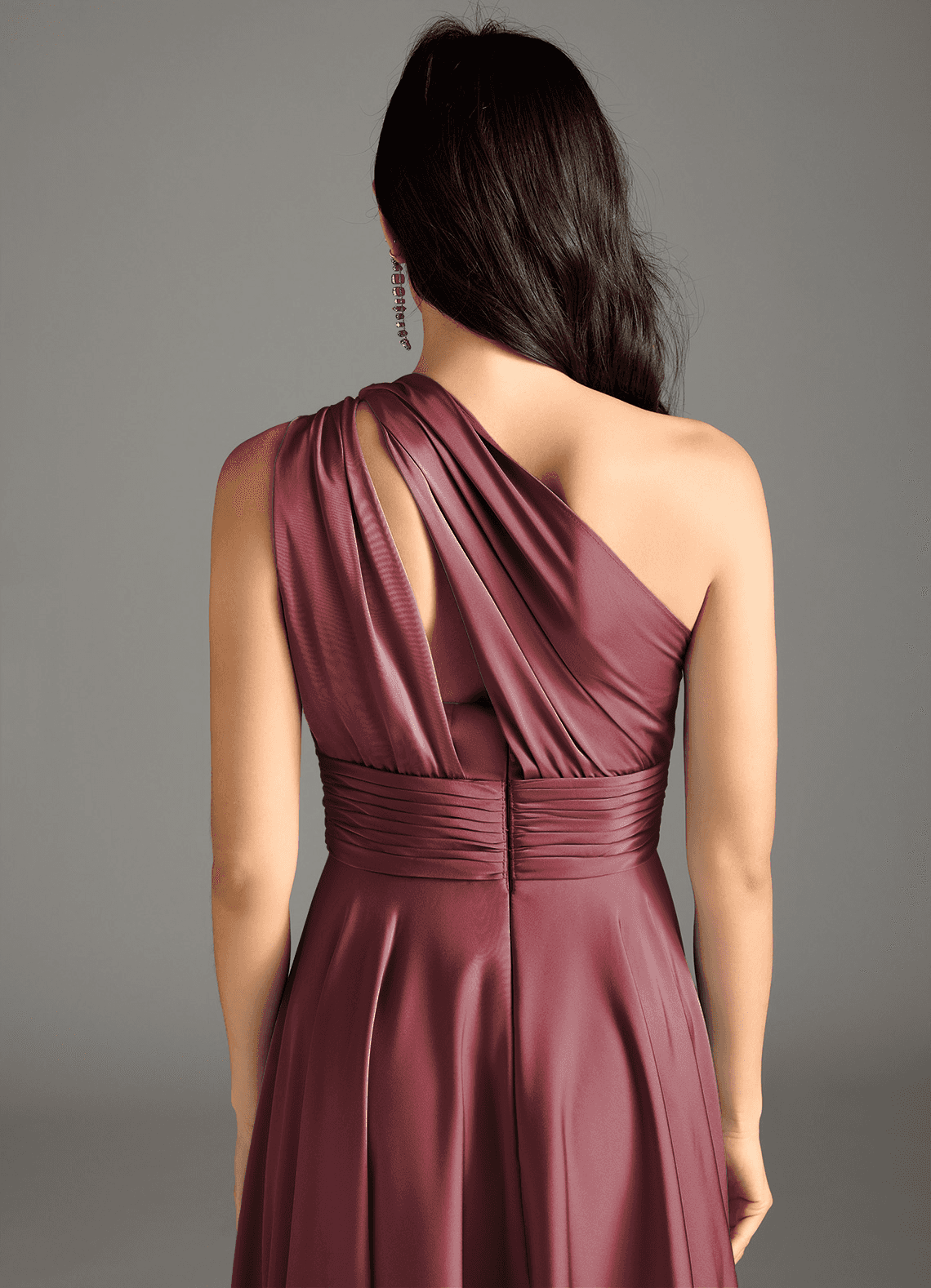 Azazie Charlize Vestidos de damas de honor Vestido de Merlot de Satén Elástico de Corte en A con Hombro unilateral image7