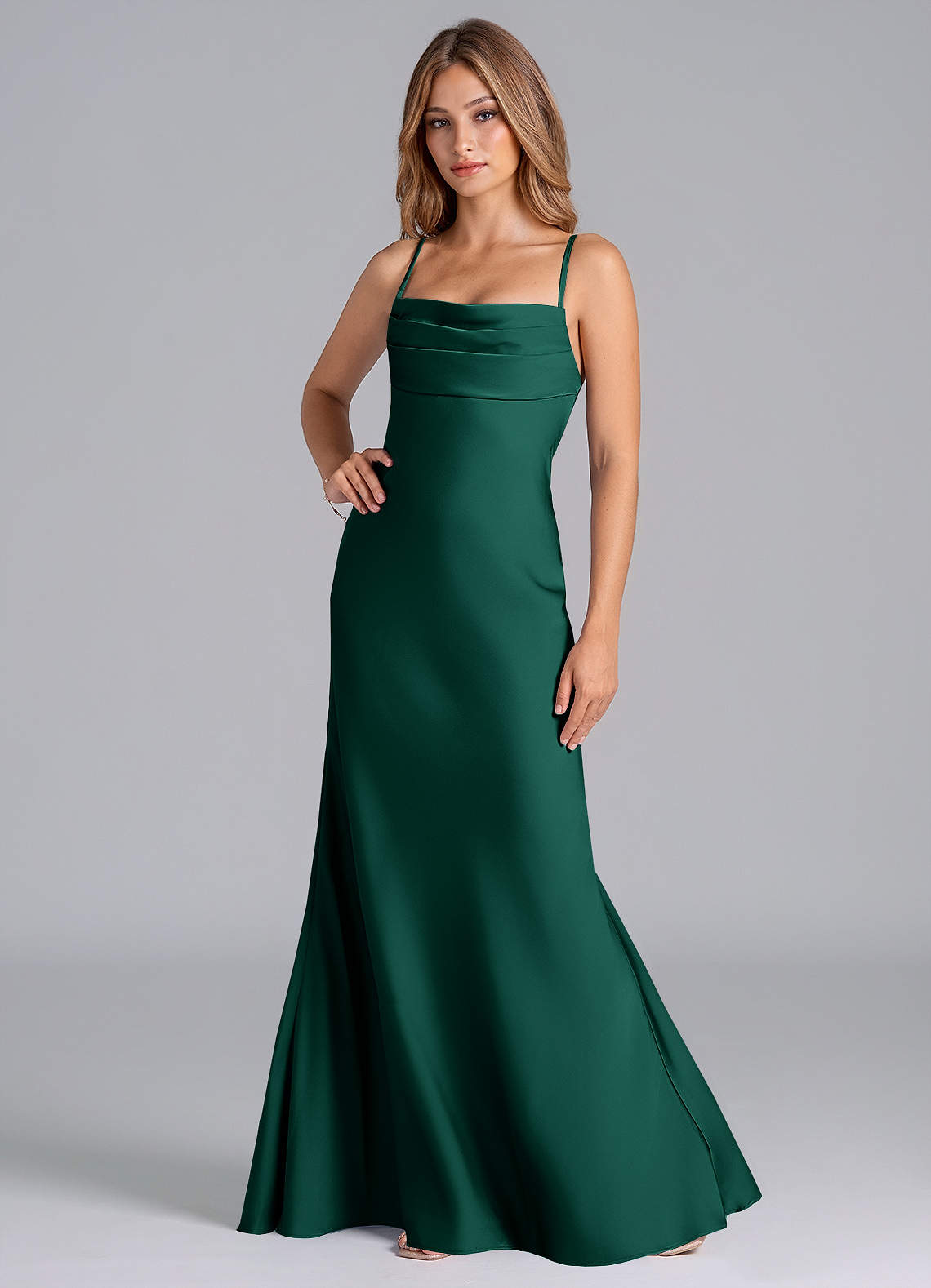 Azazie Seema Brudtärnklänningar Klä av Sjöjungfru i Stretch Satin Korsett Smaragdgrön image4