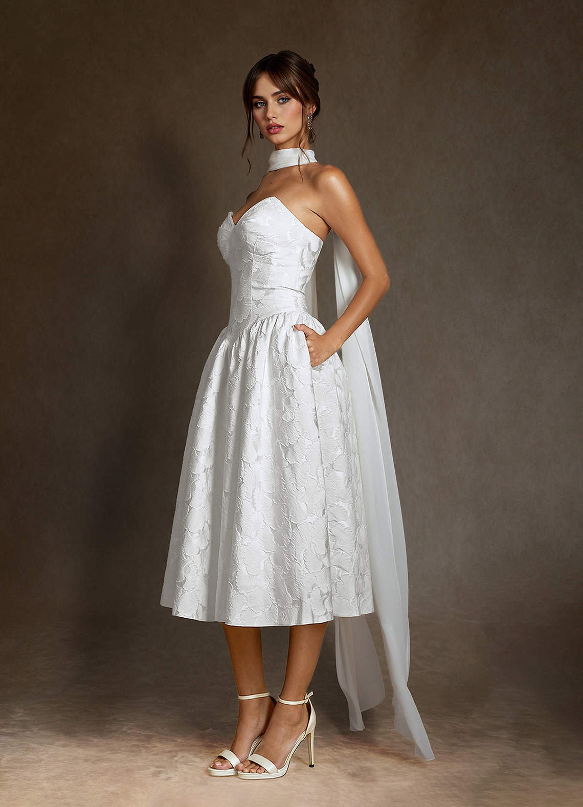 white jacquard dress Halsey Jacquard Bow Mini Dress