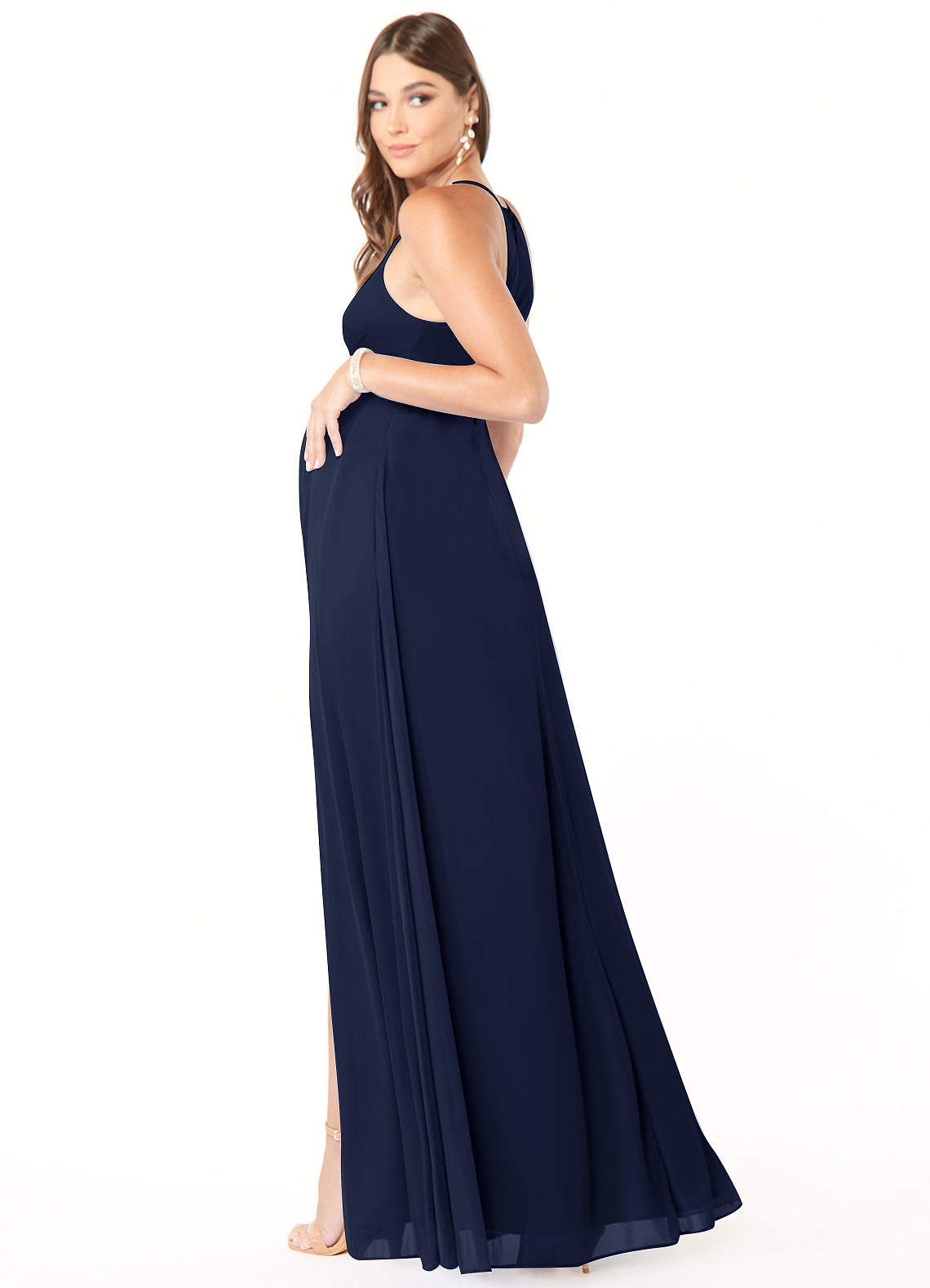 Azazie Annabelle Probar vestidos en casa Vestido de Corte en A Cuello en V plisado Hasta el suelo Malla image4