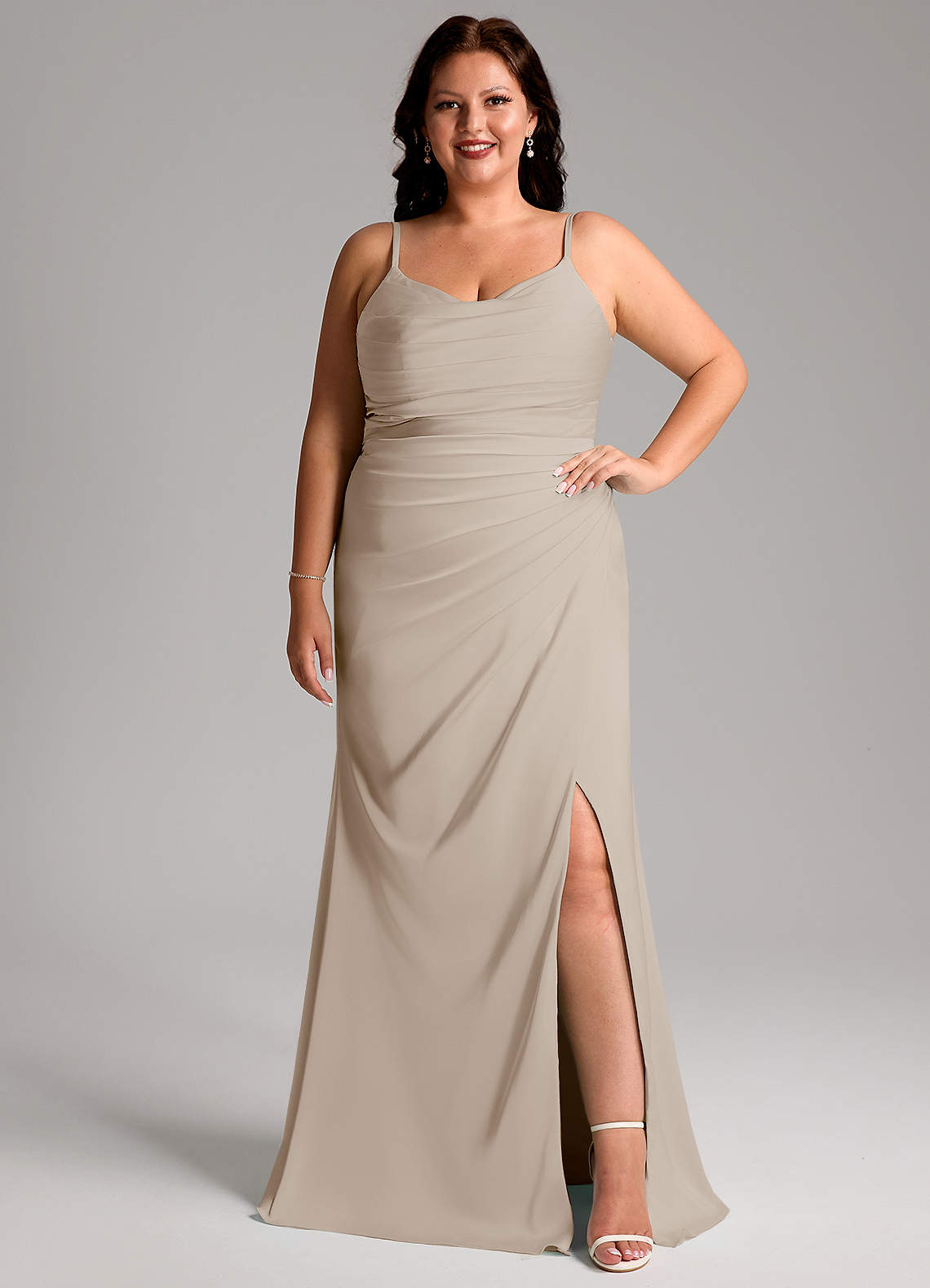 Azazie Deandra Brautjungfernkleider Meerjungfrau-Linie Plissee Stretch-Satin Kleid Frost image1
