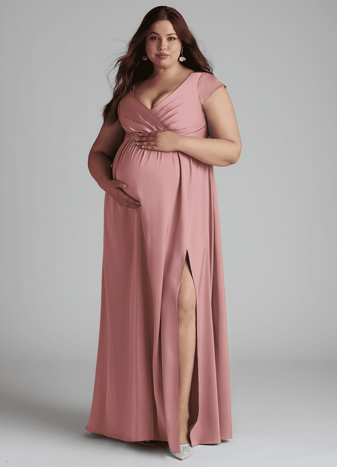 Azazie Allessia Maternity Bridesmaid Dresses A-Line Pleated Stretch Satin Floor-Length Dress image10