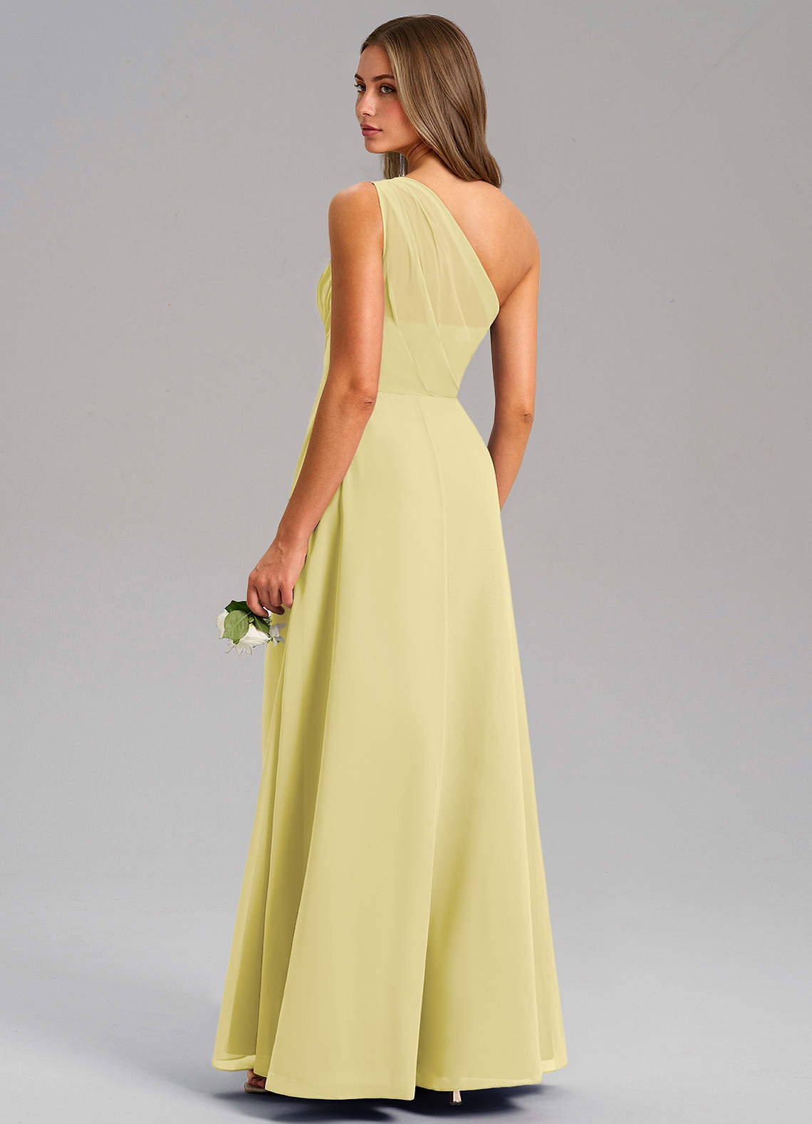 Azazie Phaedra Bridesmaid Dresses Lemon Sorbet A-Line One Shoulder Chiffon Dress image6