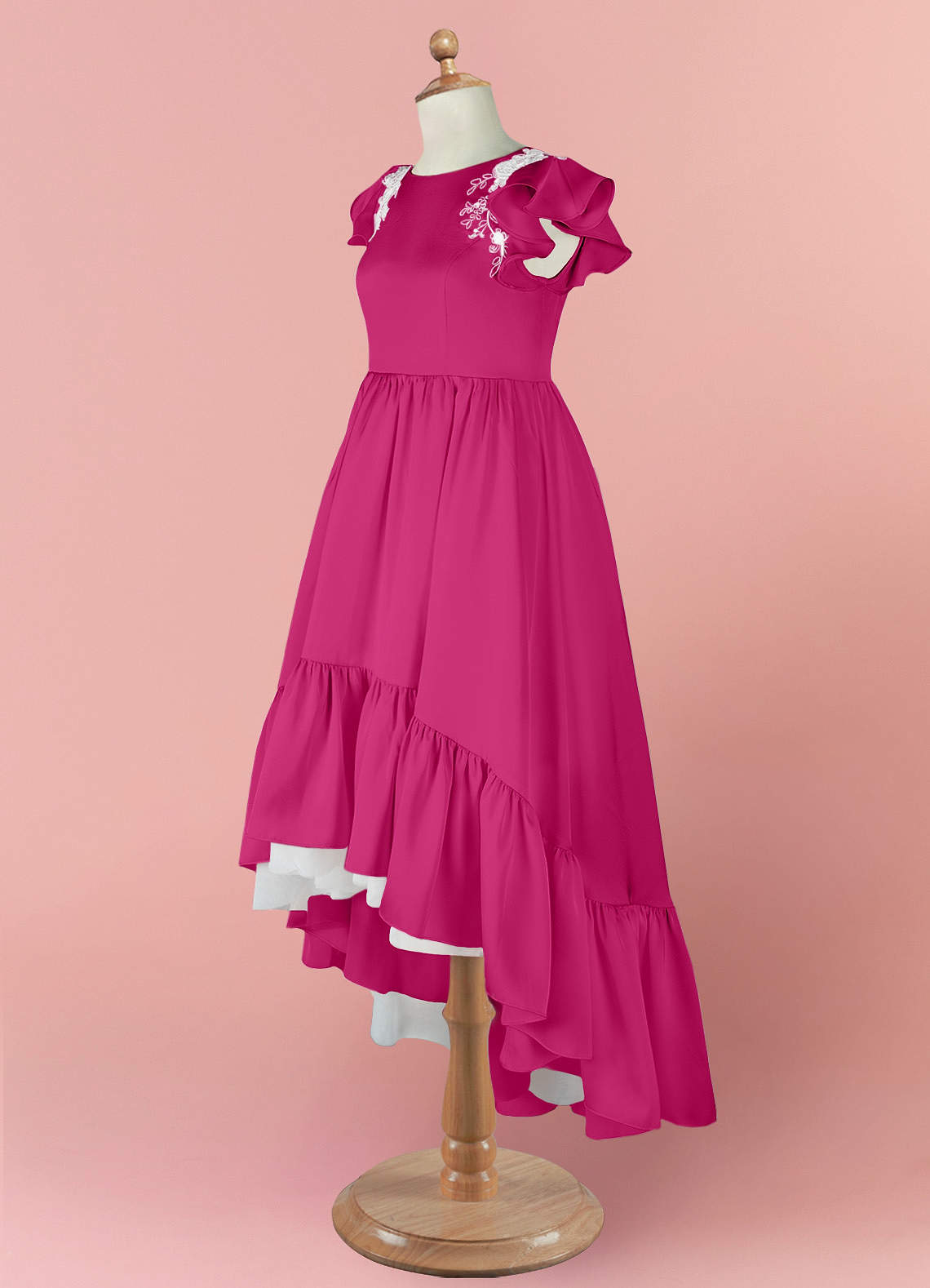 Barbie ♥ Azazie Flower Girl Dresses High Low Lace and Stretch Satin A-line Dress image8